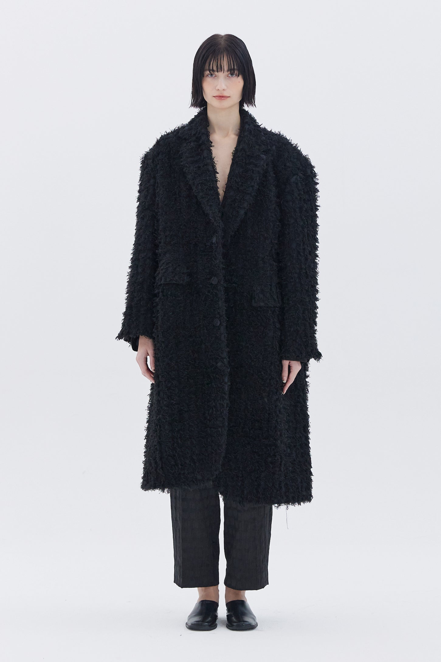 MANTEAU OVERSIZE EN TISSU DUVETEUX_NOIR