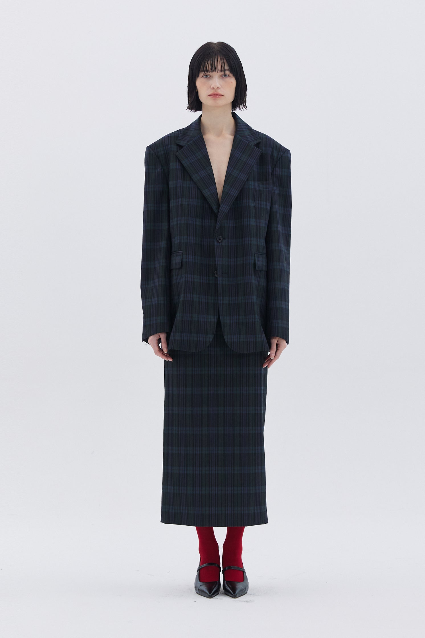 LONG CHECK SKIRT_CARREAU VERT