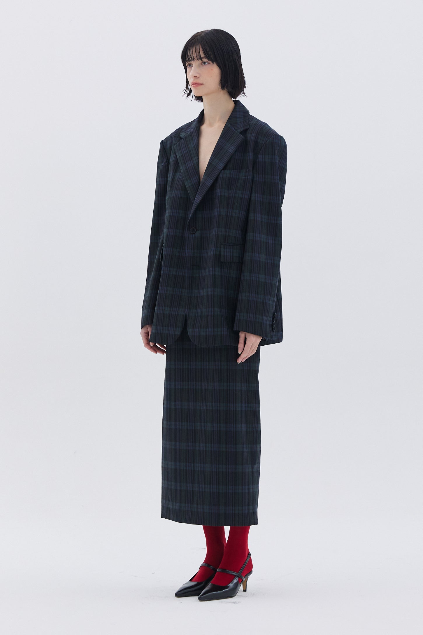 LONG CHECK SKIRT_CARREAU VERT