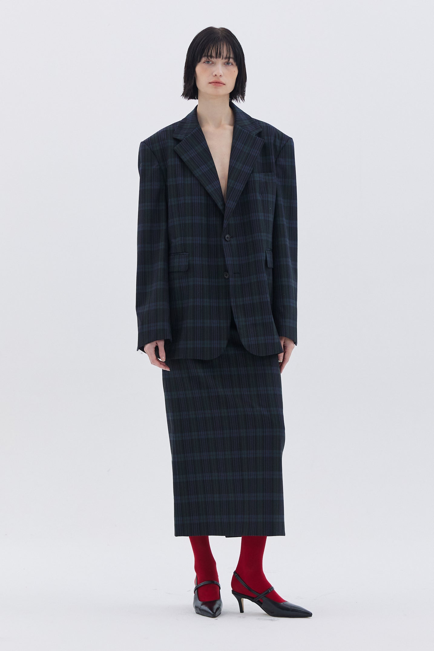 LONG CHECK SKIRT_CARREAU VERT
