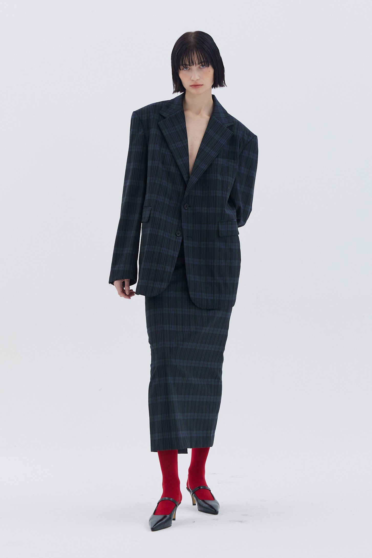 LONG CHECK SKIRT_CARREAU VERT
