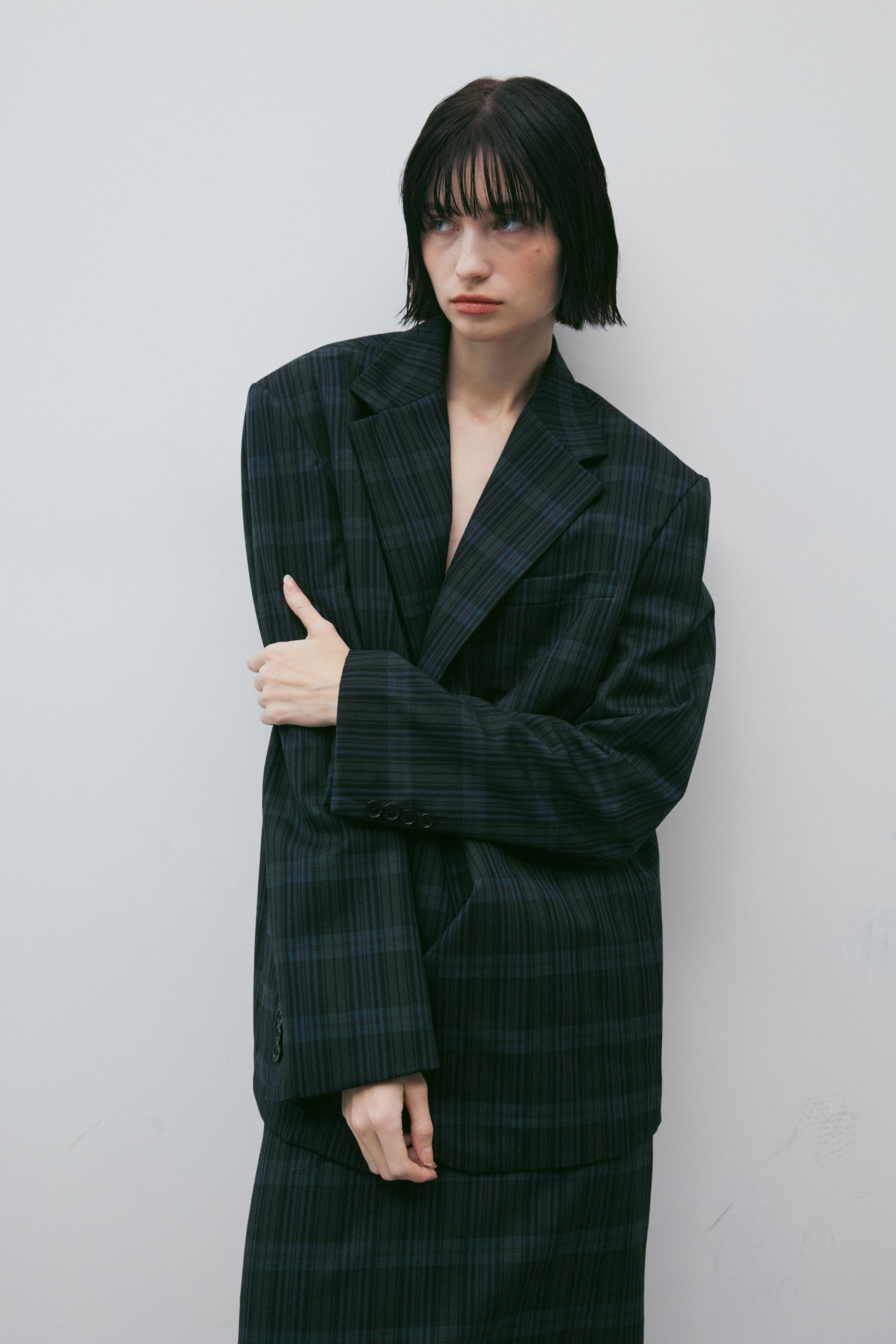 LONG CHECK SKIRT_CARREAU VERT