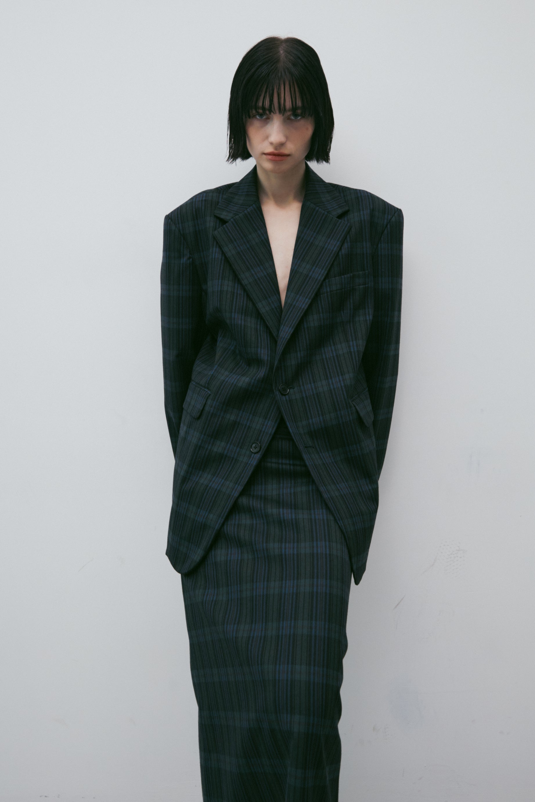 LONG CHECK SKIRT_CARREAU VERT