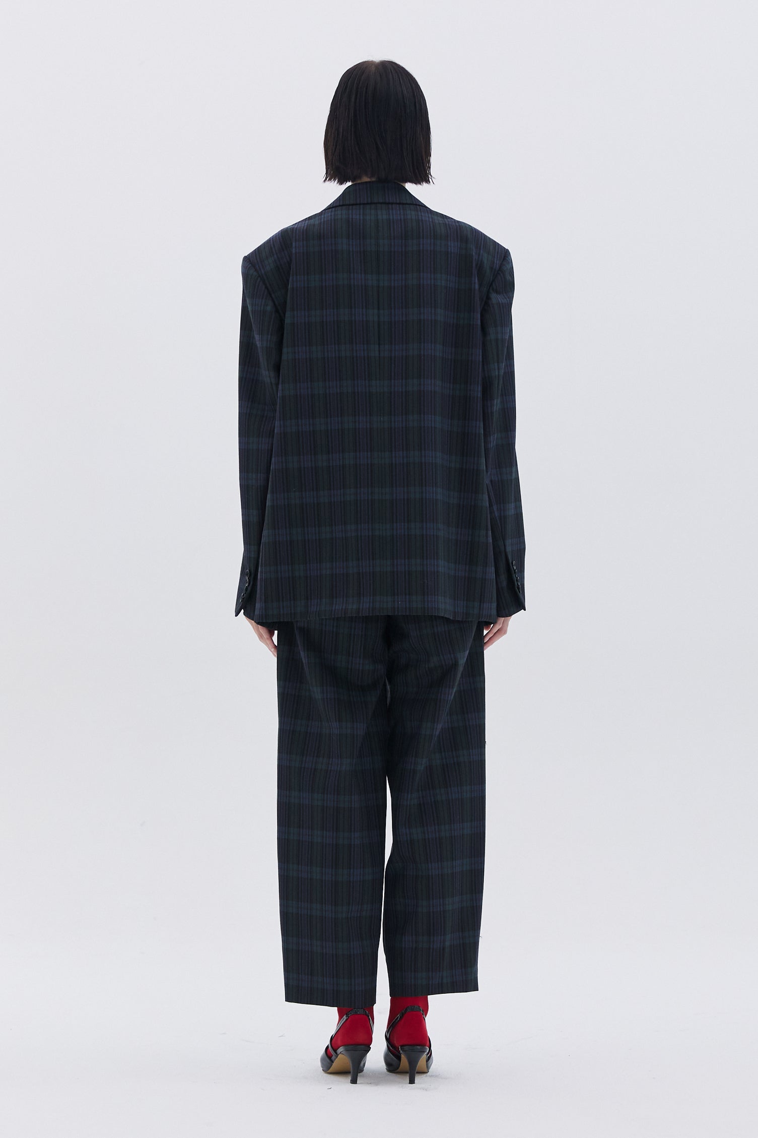 CHECKERED TWO TUCK TROUSERS_GREEN CHECK