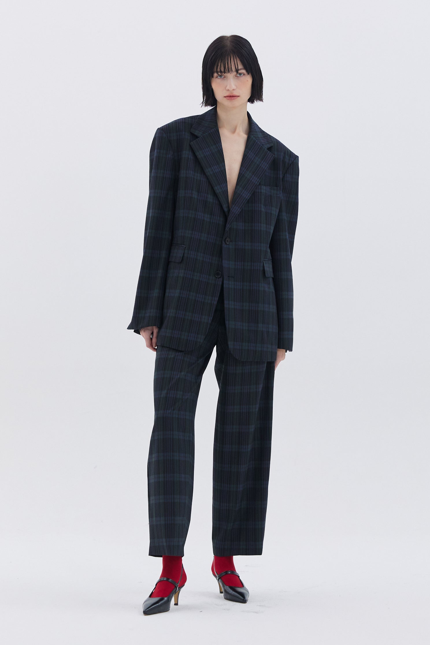 CHECKERED TWO TUCK TROUSERS_GREEN CHECK