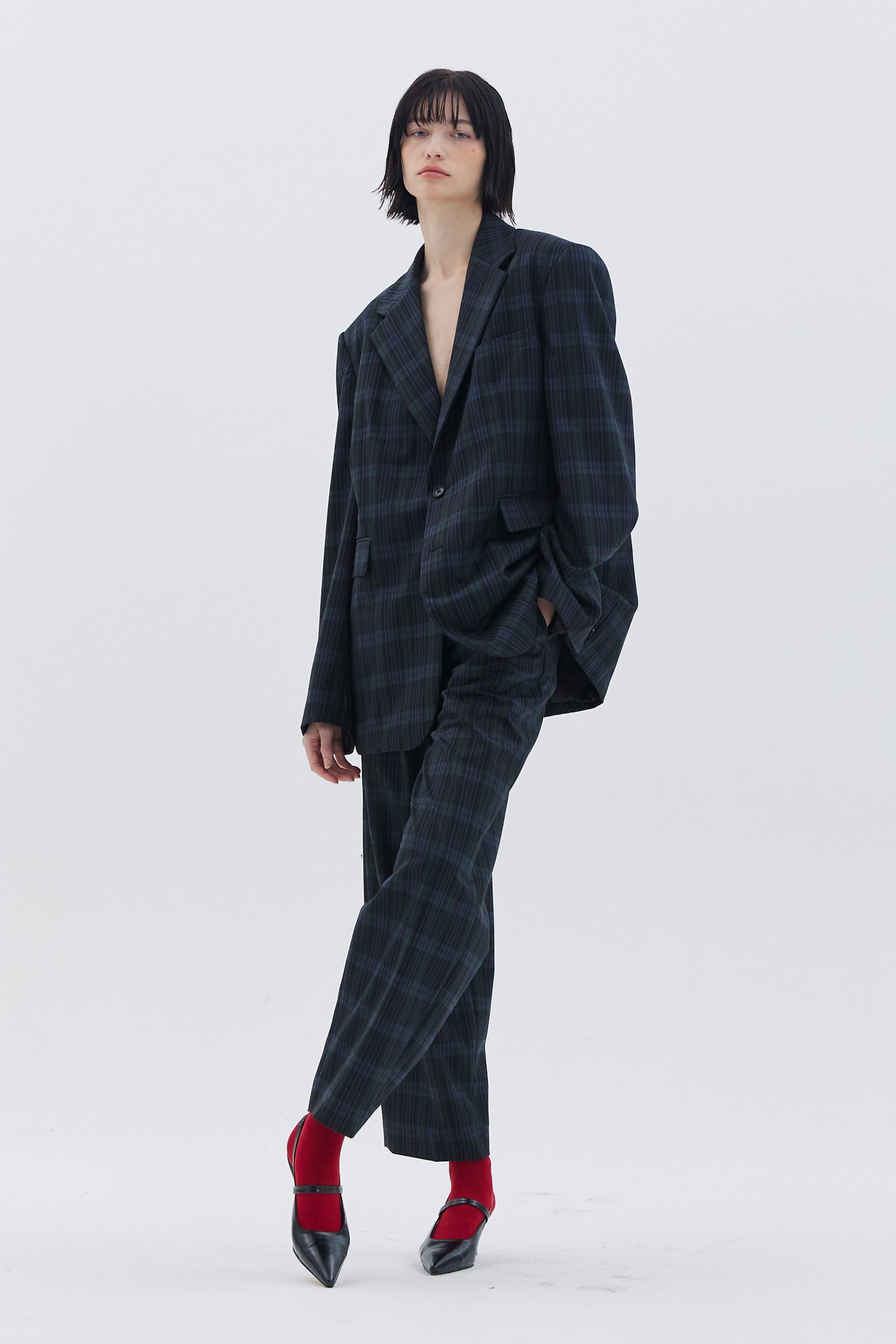 CHECKERED TWO TUCK TROUSERS_GREEN CHECK