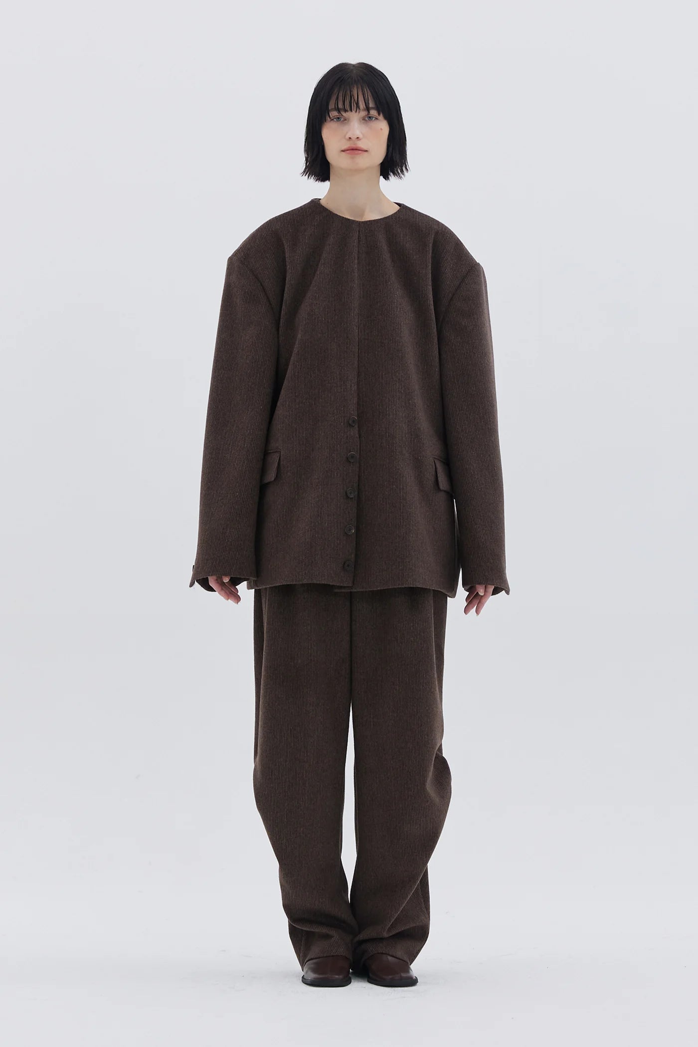 WOOL BLEND SEAM TWIST TROUSER_BROWN