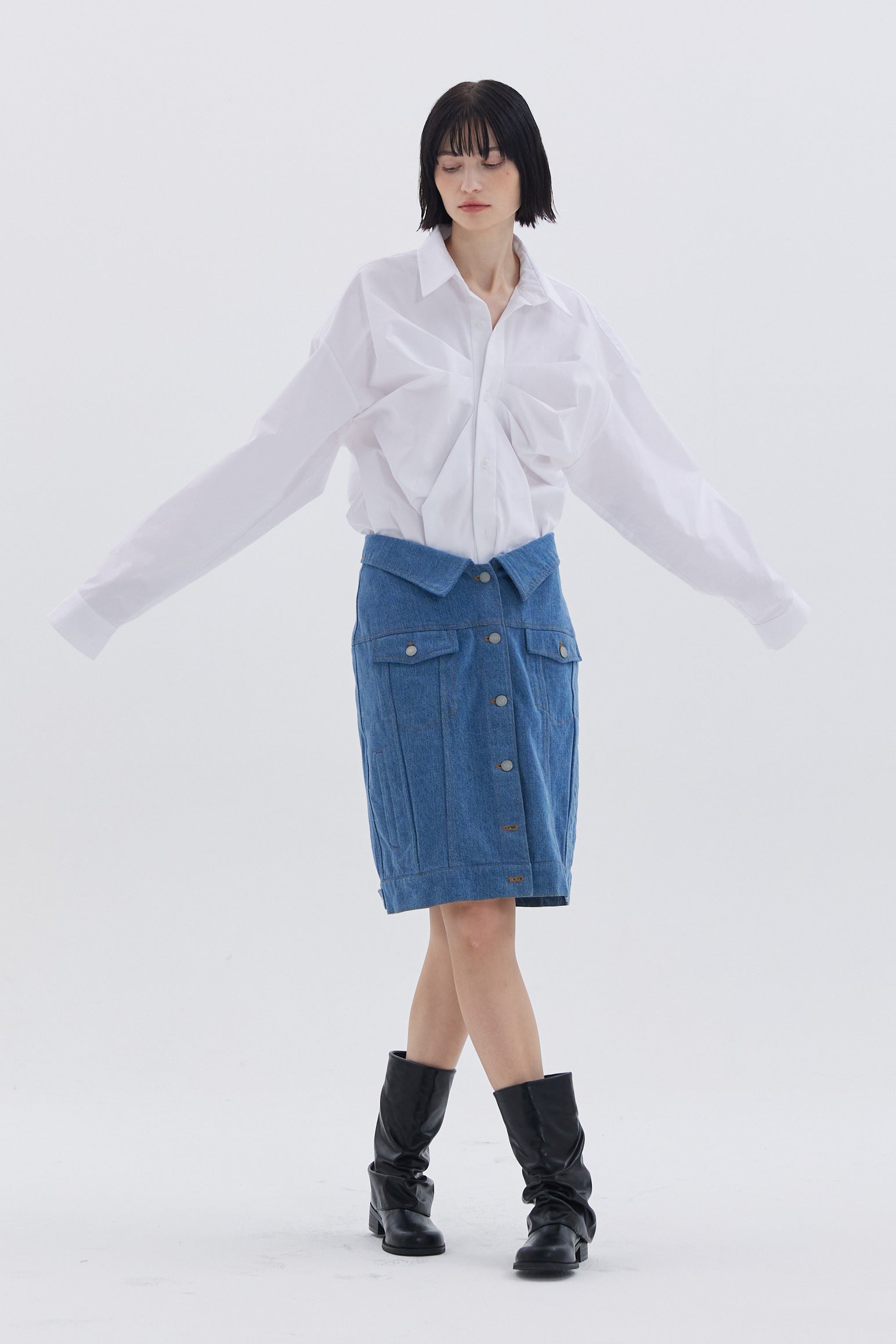 JUPE EN DENIM À COL_BLEU