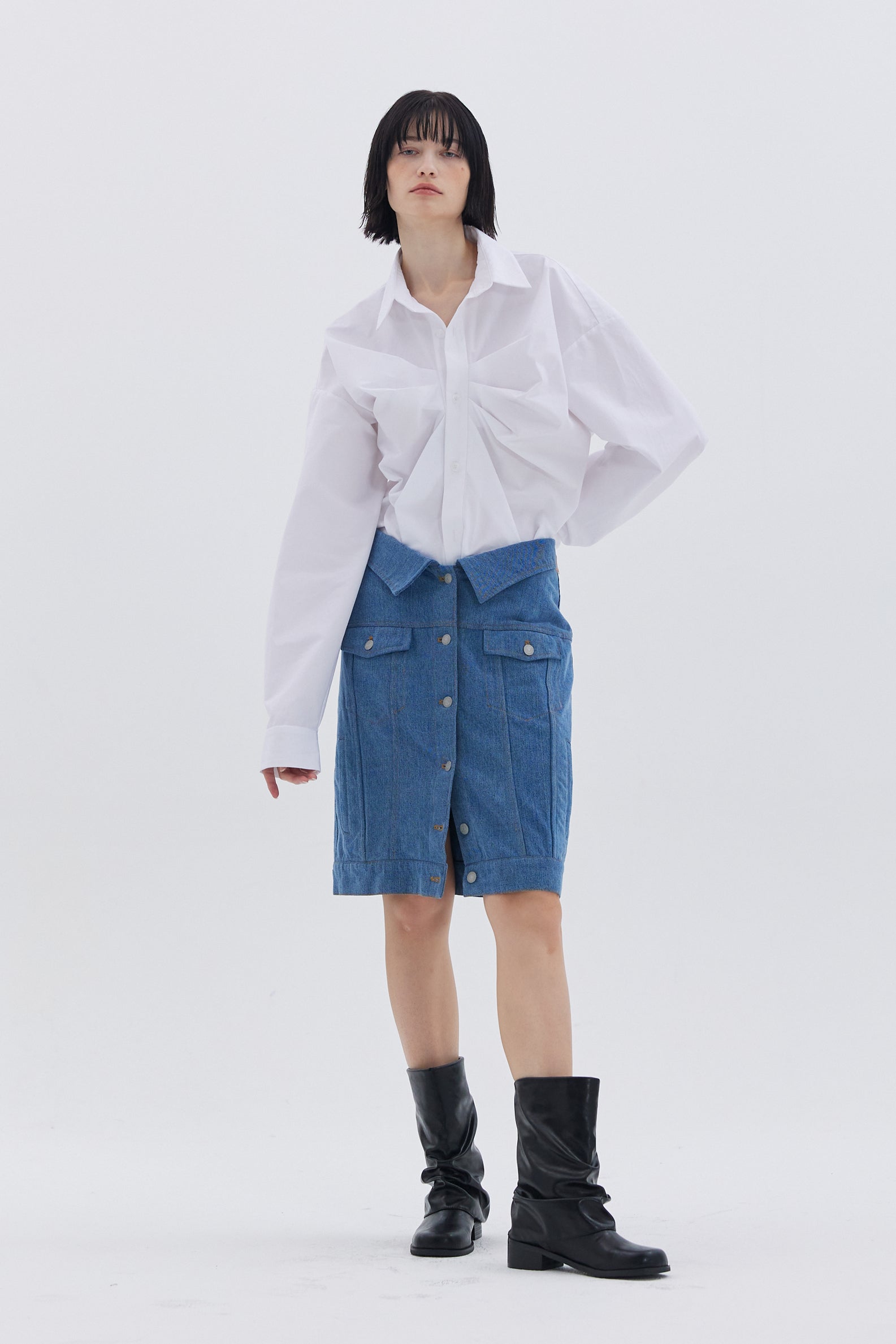 JUPE EN DENIM À COL_BLEU