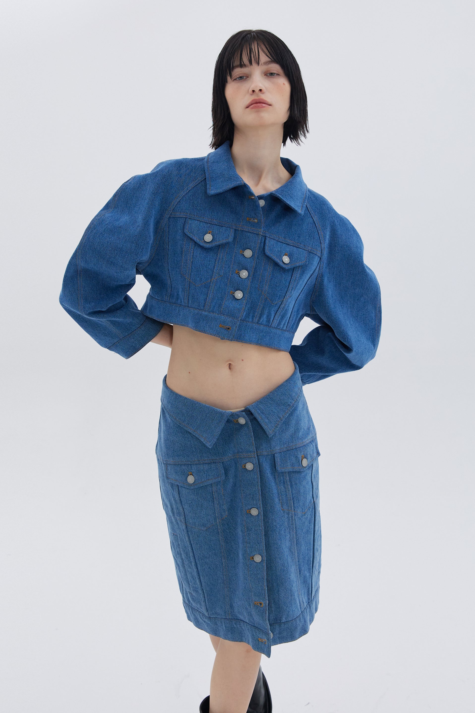REGLAN SHORT DENIM JACKET_BLEU
