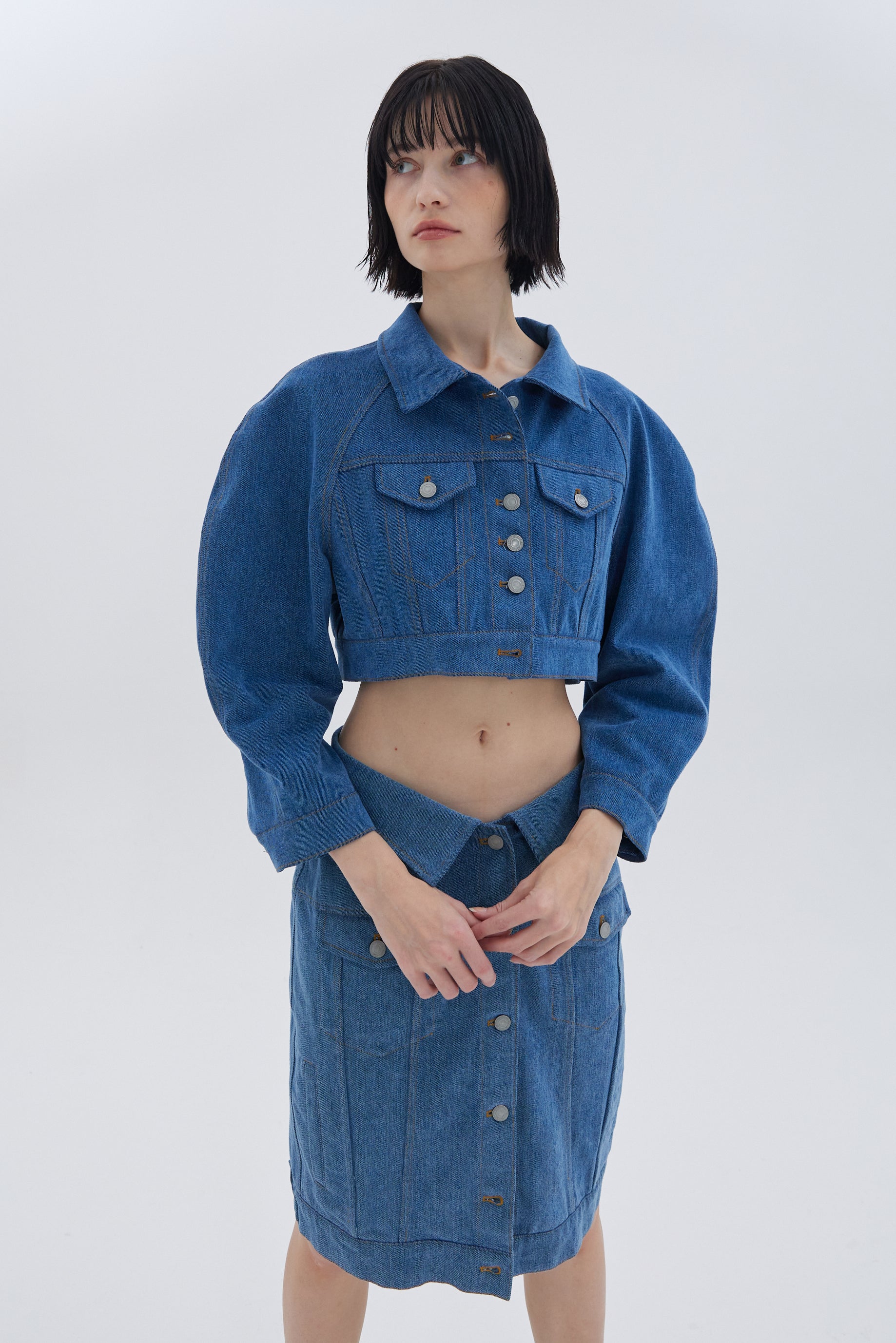 REGLAN SHORT DENIM JACKET_BLEU