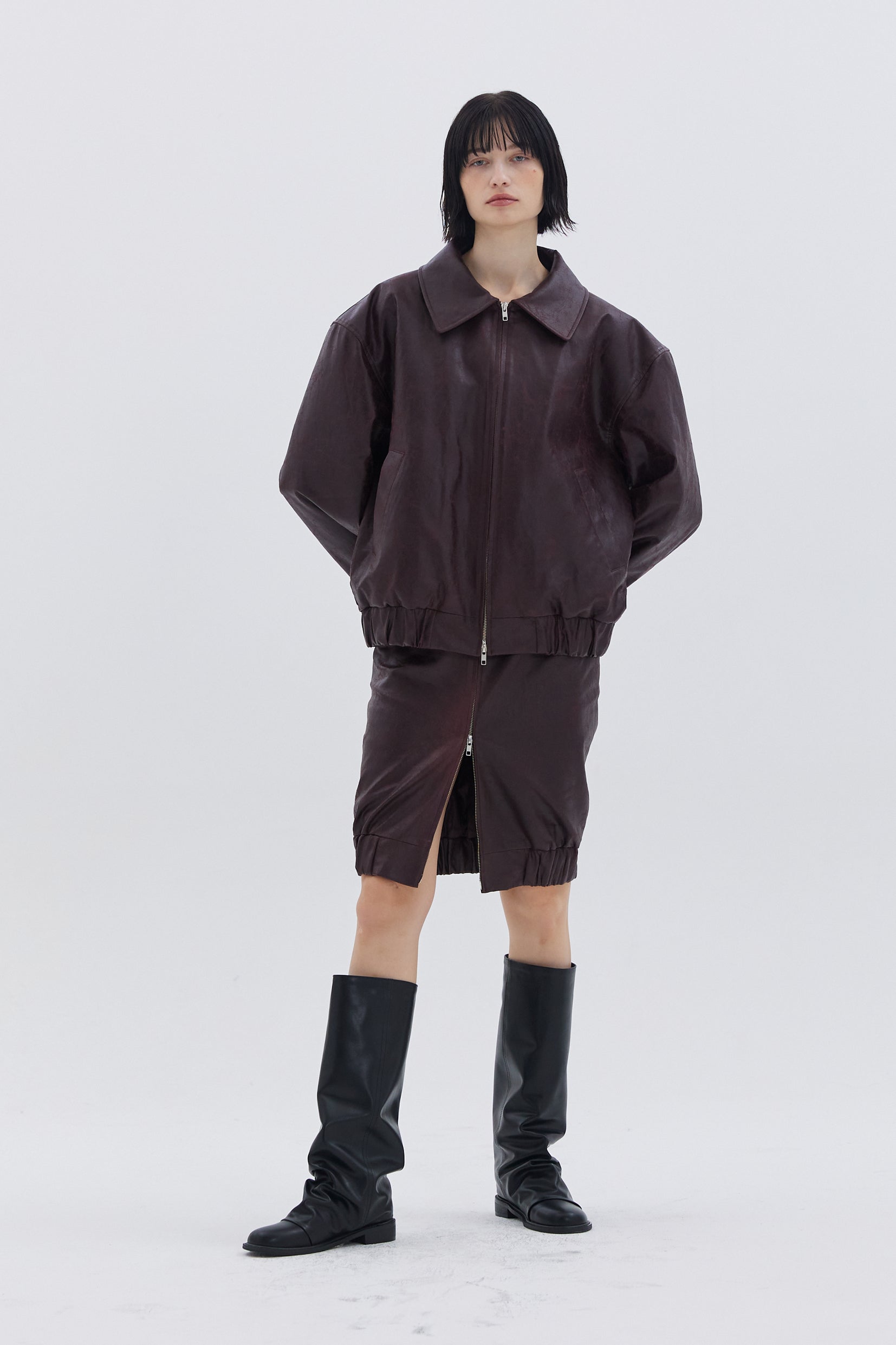 VESTE EN CUIR OVERSIZE BORDEAUX_BORDEAUX