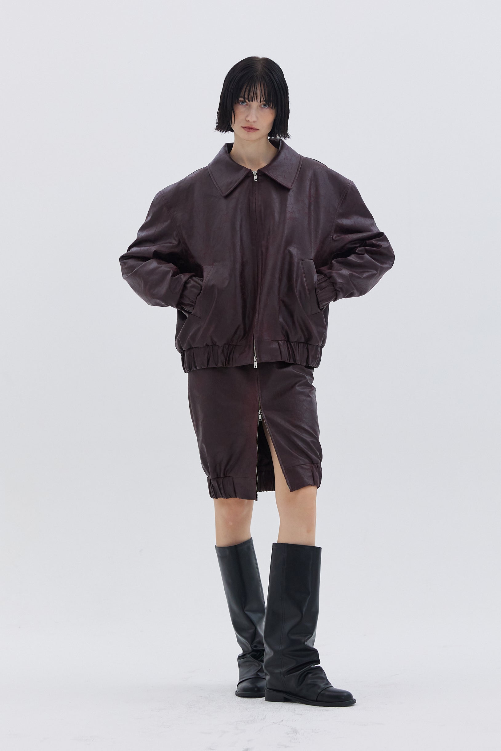 BURGUNDY COLLAR DETAIL SKIRT_Bourgogne