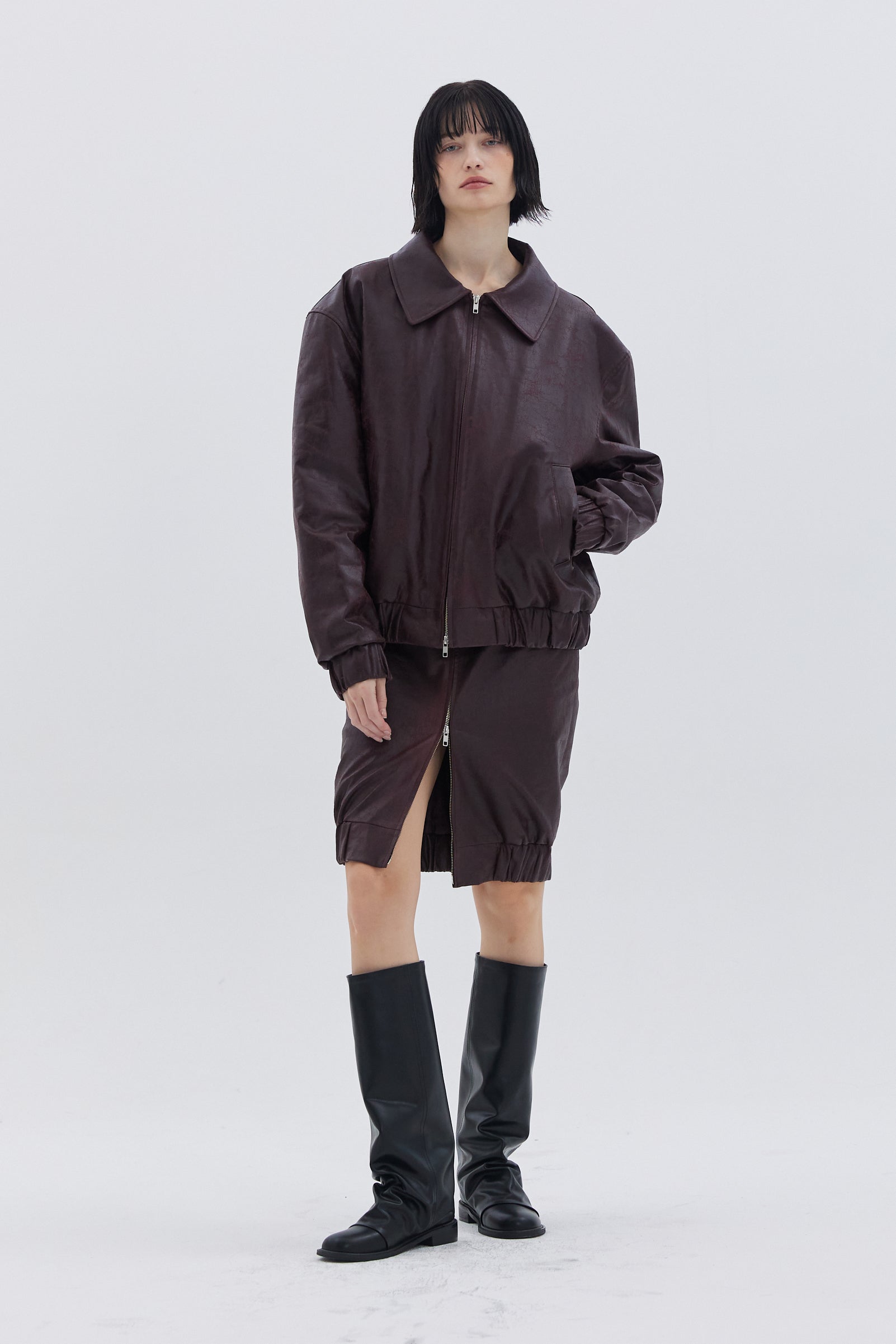 VESTE EN CUIR OVERSIZE BORDEAUX_BORDEAUX