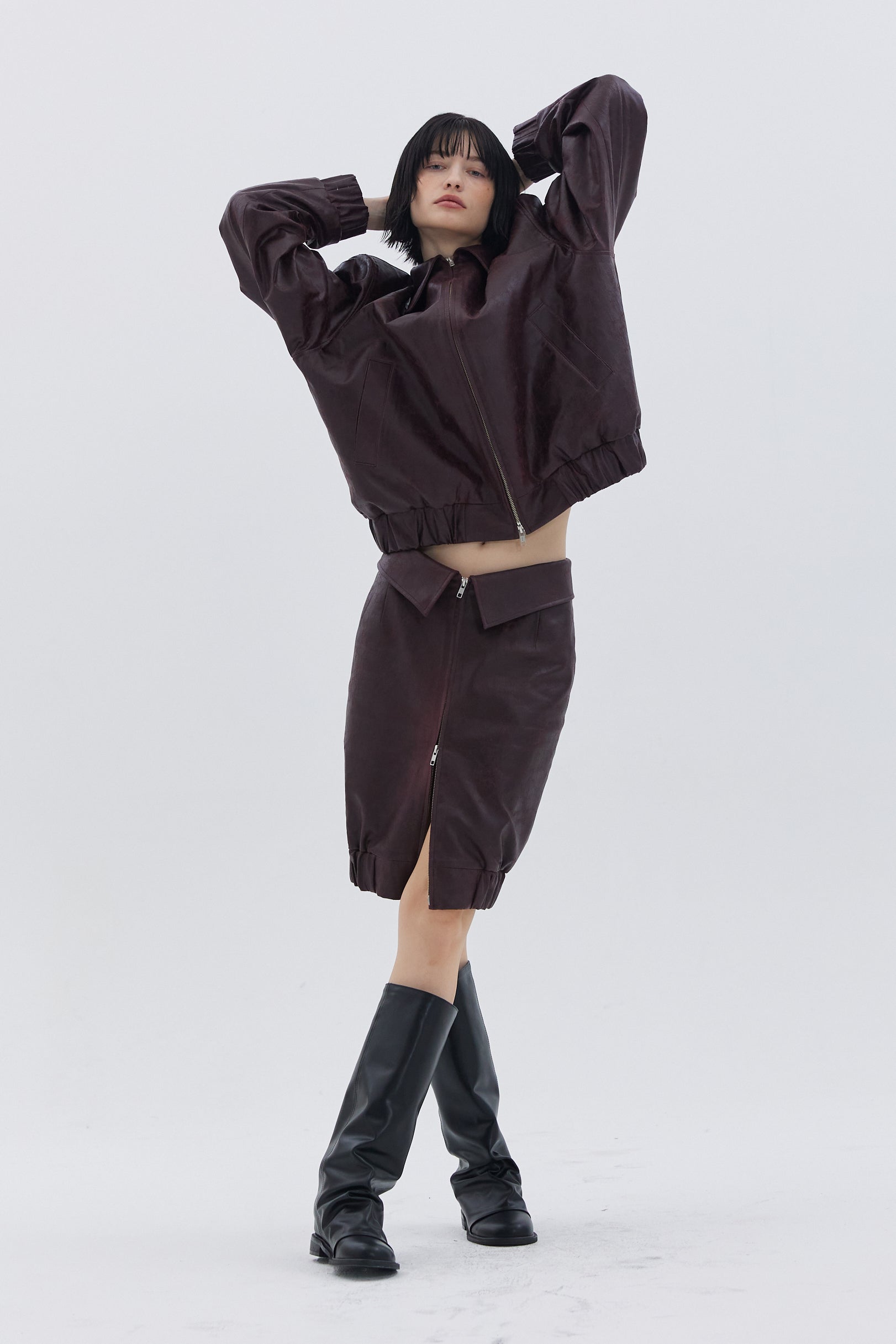 VESTE EN CUIR OVERSIZE BORDEAUX_BORDEAUX