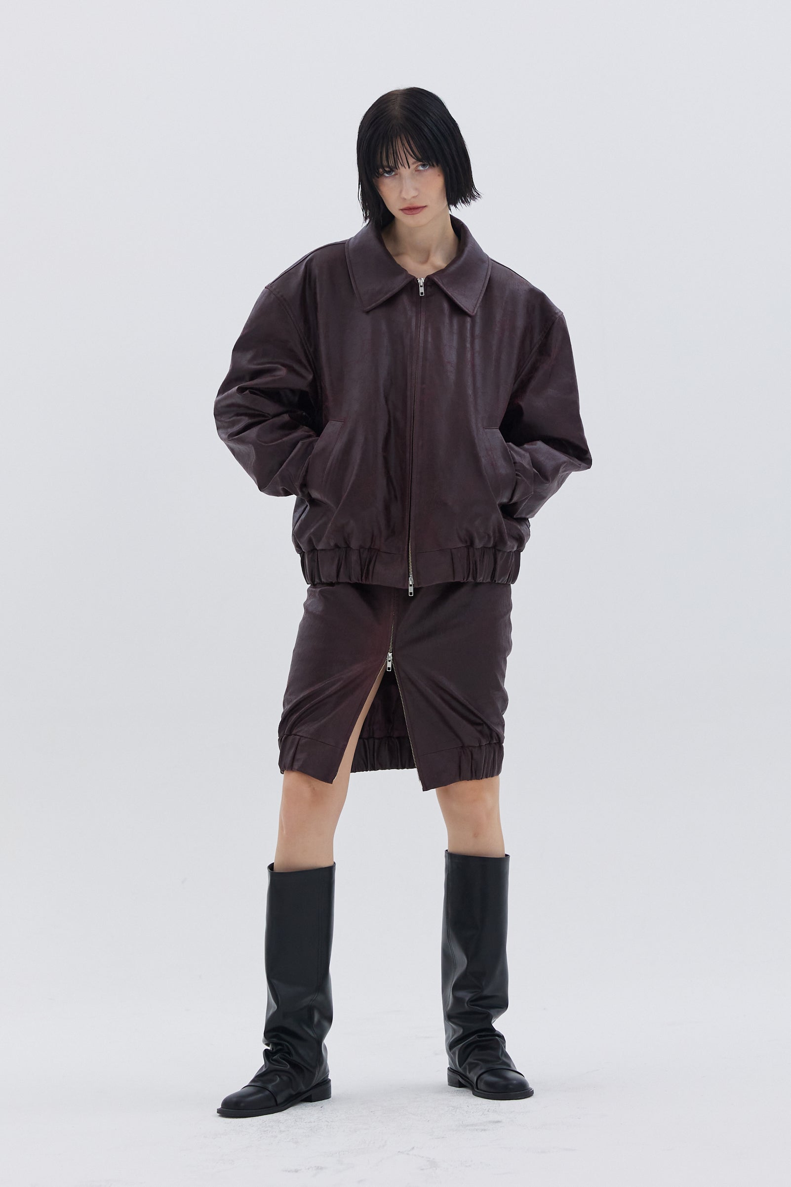 VESTE EN CUIR OVERSIZE BORDEAUX_BORDEAUX