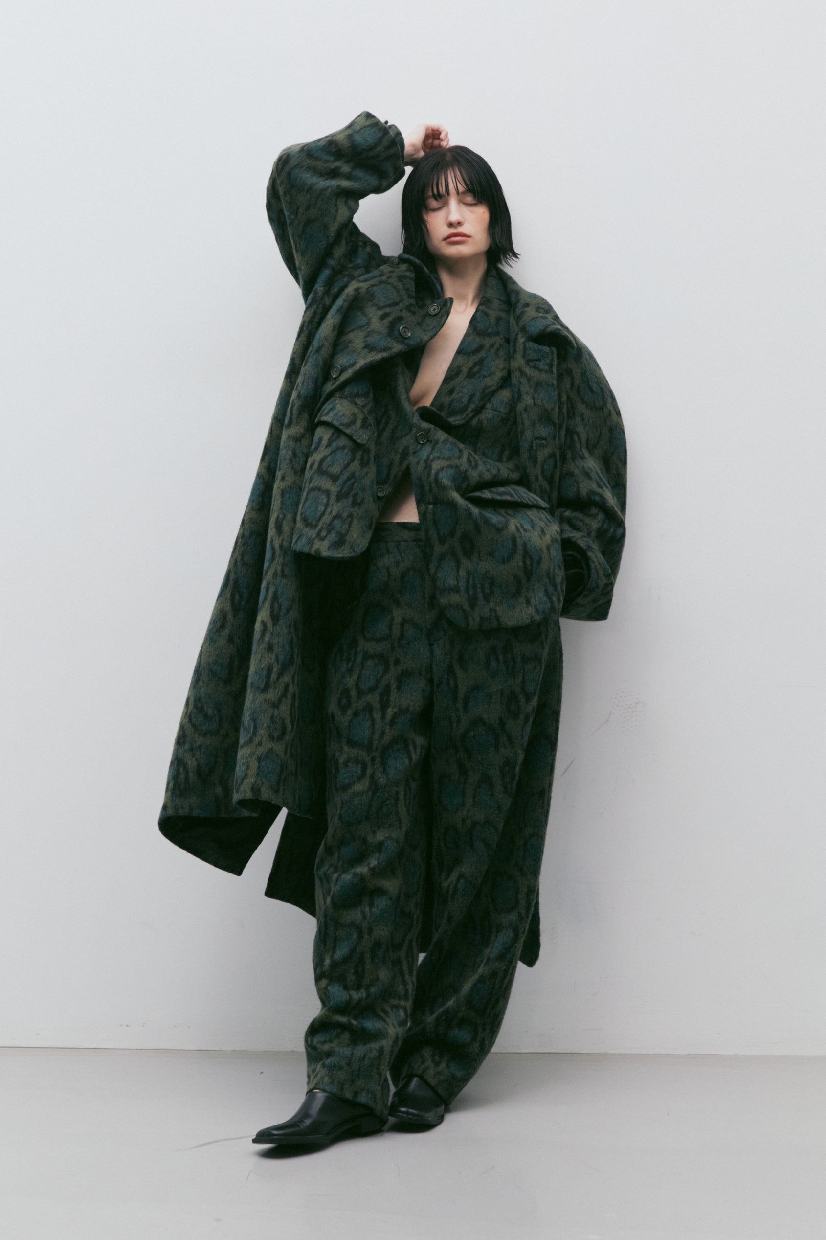 LEOPARD RAGLAN COAT_GREEN LEOPARD