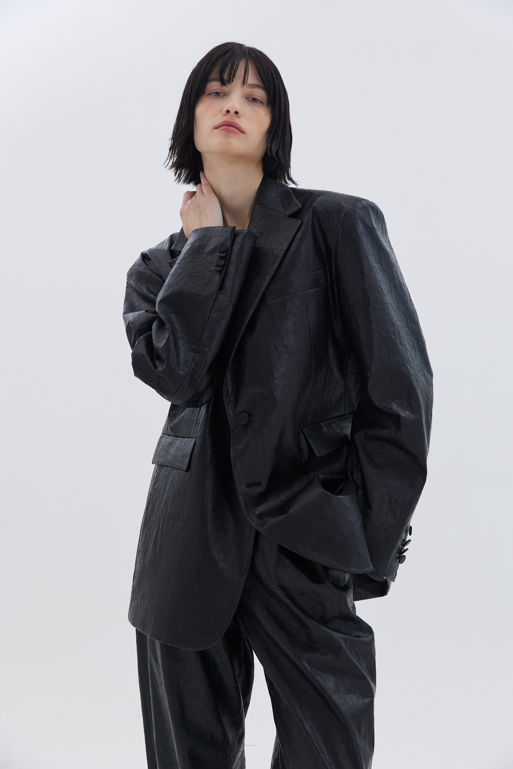 CRACK LEATHER BLAZER_BLACK