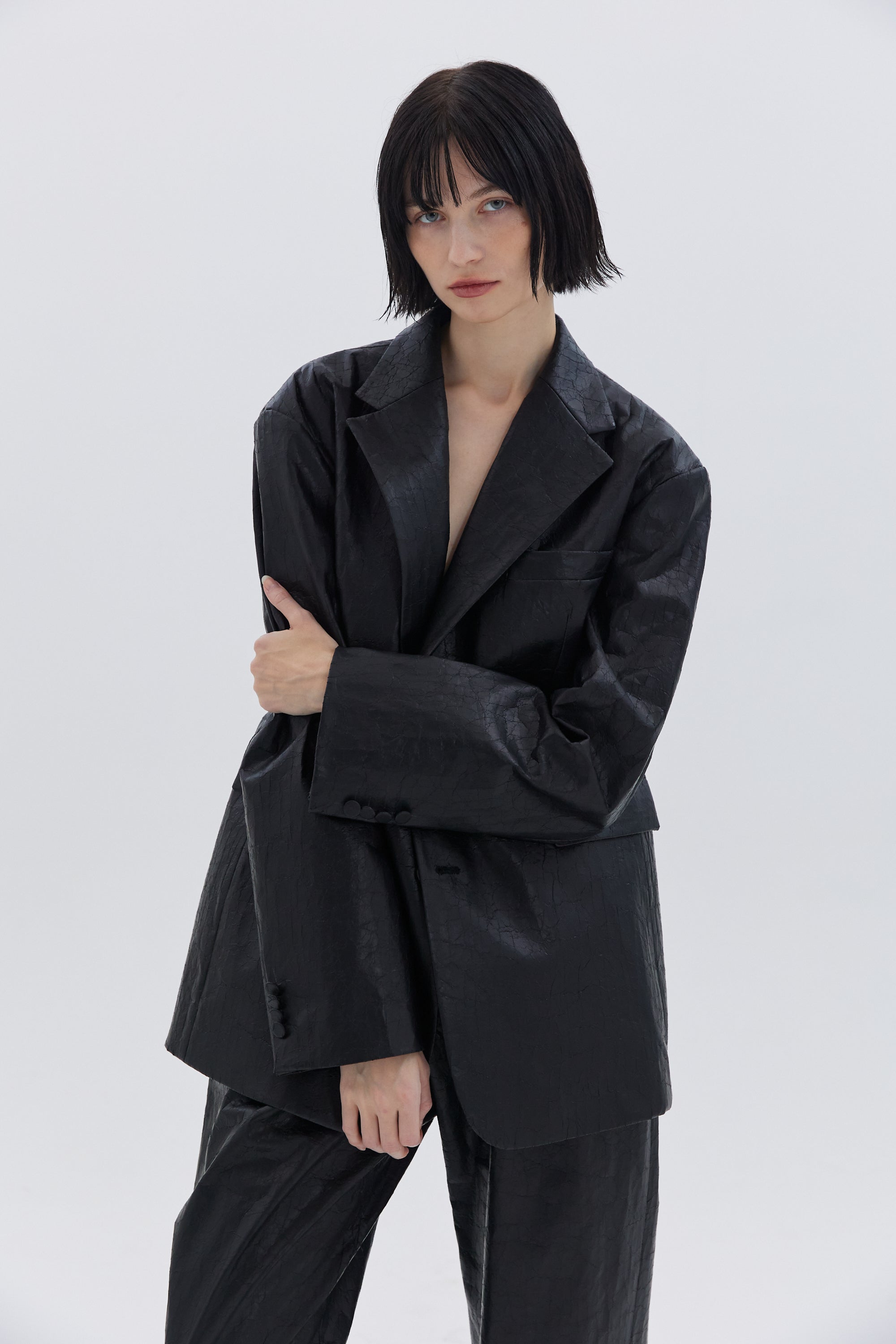 CRACK LEATHER BLAZER_BLACK