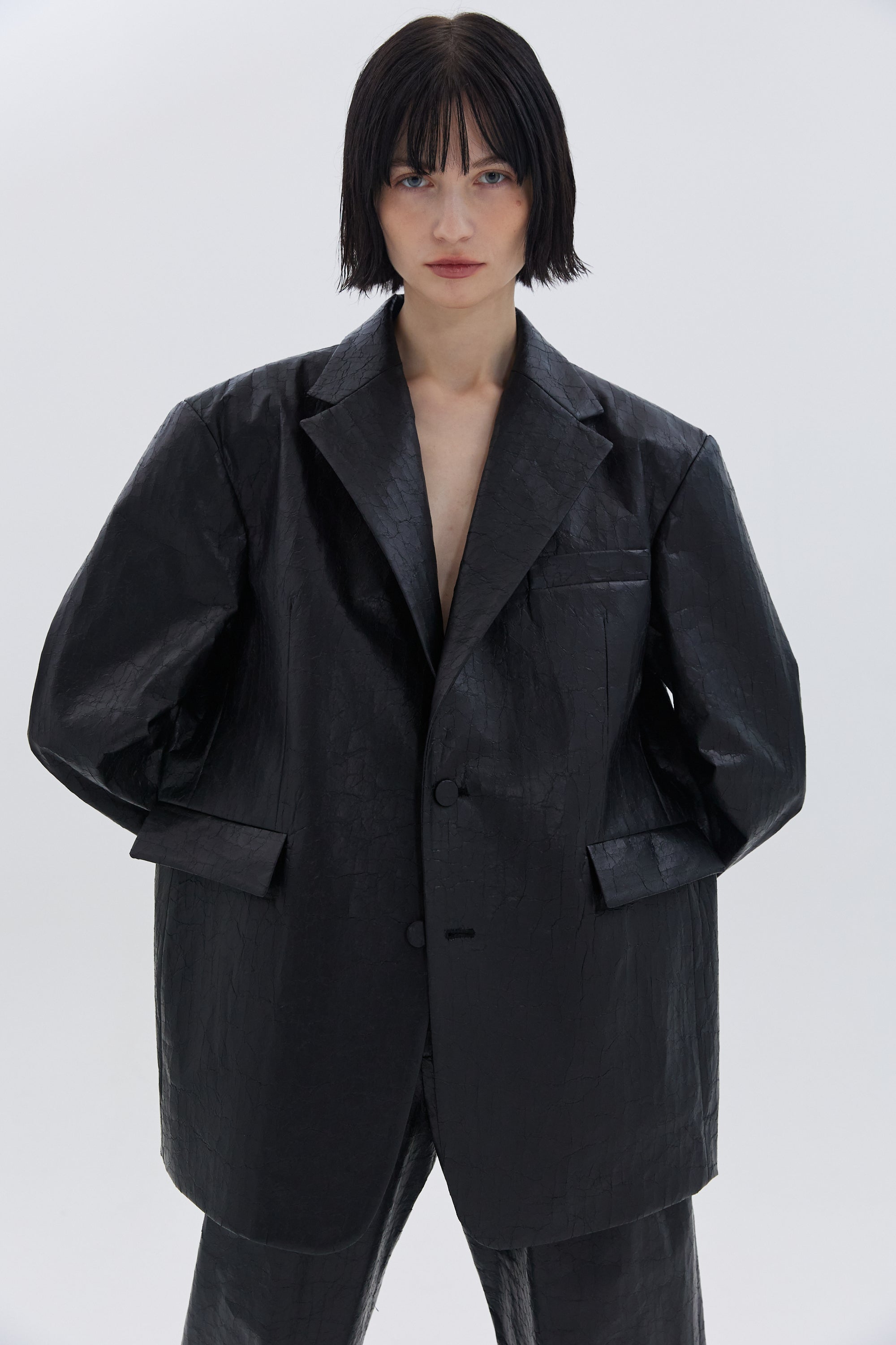 CRACK LEATHER BLAZER_BLACK