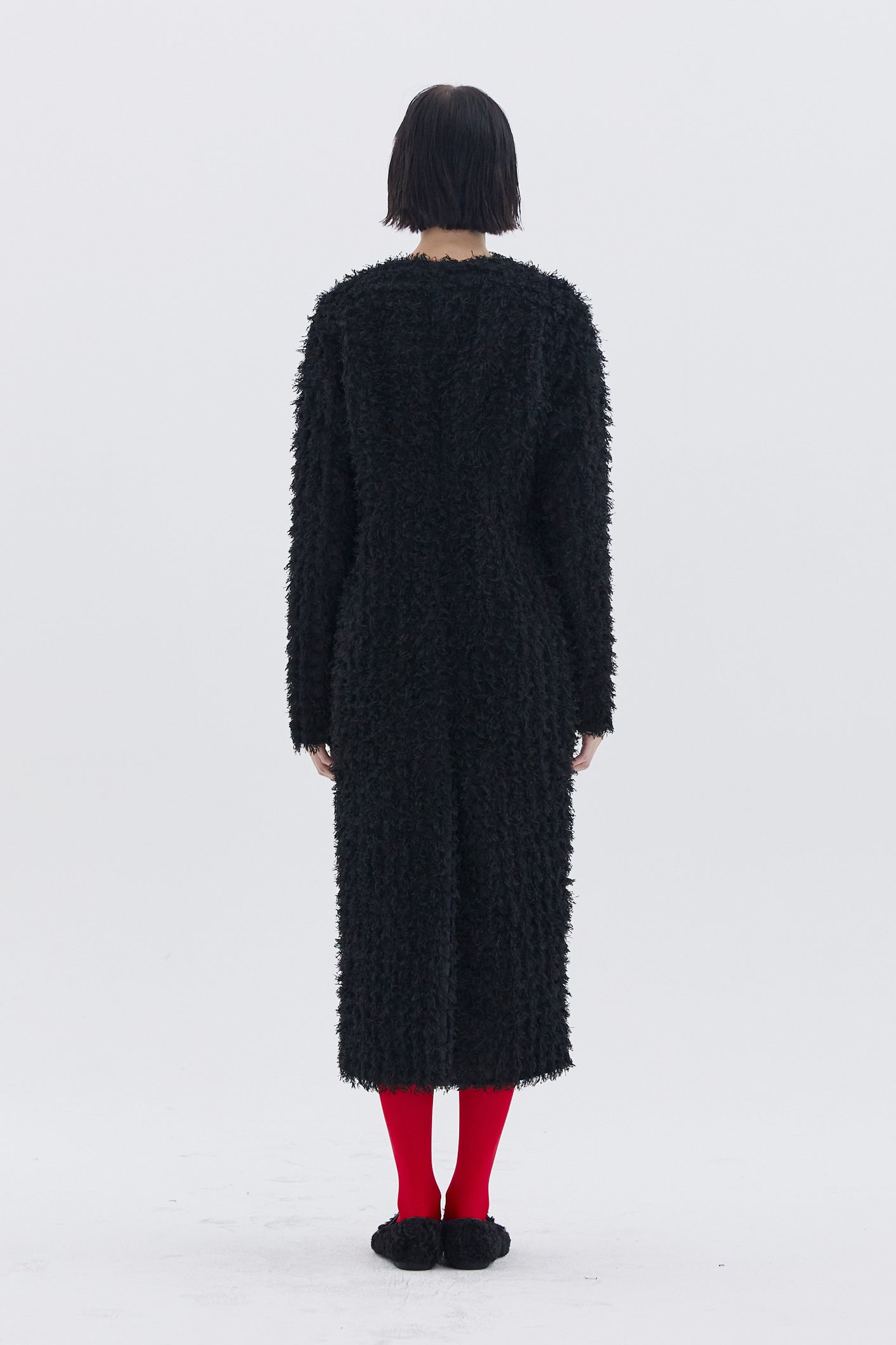 HAIRY BLACK FRONT ZIPPER DRESS_BLACK