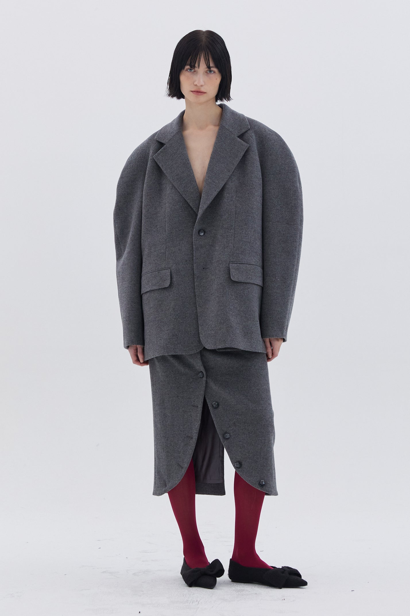 LAPEL DETAIL WOOL SKIRT_GREY