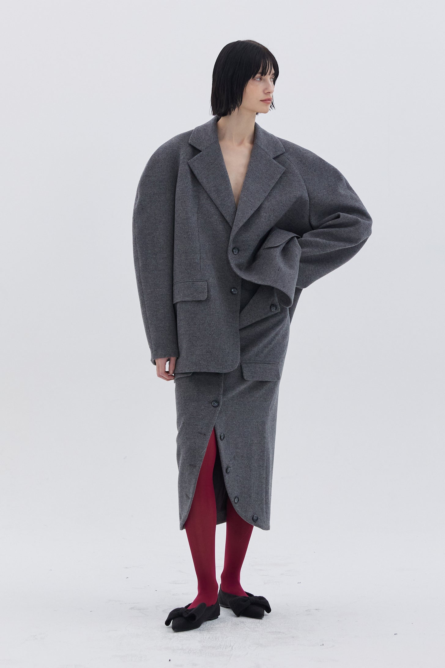 LAPEL DETAIL WOOL SKIRT_GREY