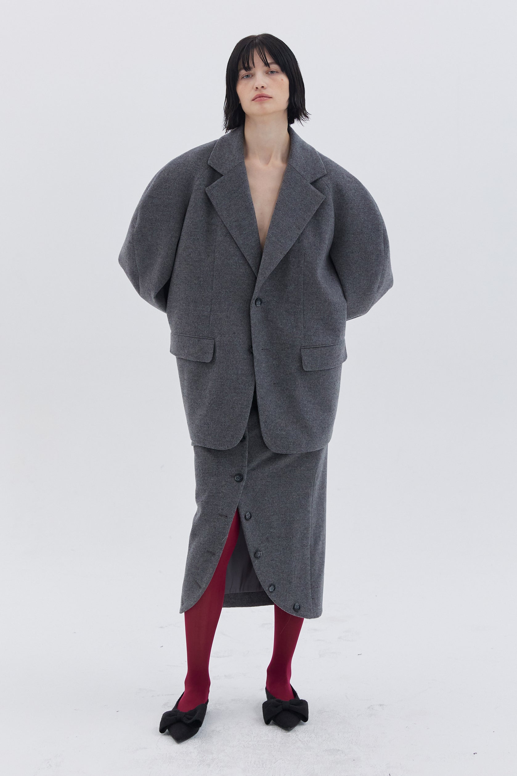 LAPEL DETAIL WOOL SKIRT_GREY