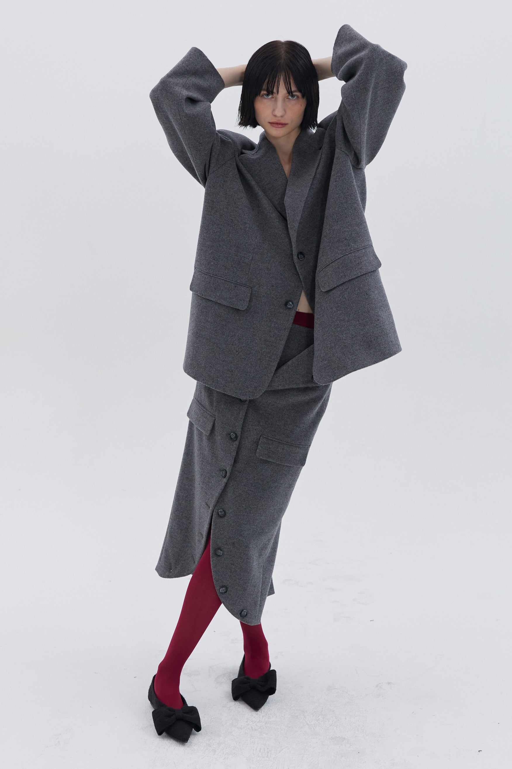 LAPEL DETAIL WOOL SKIRT_GREY