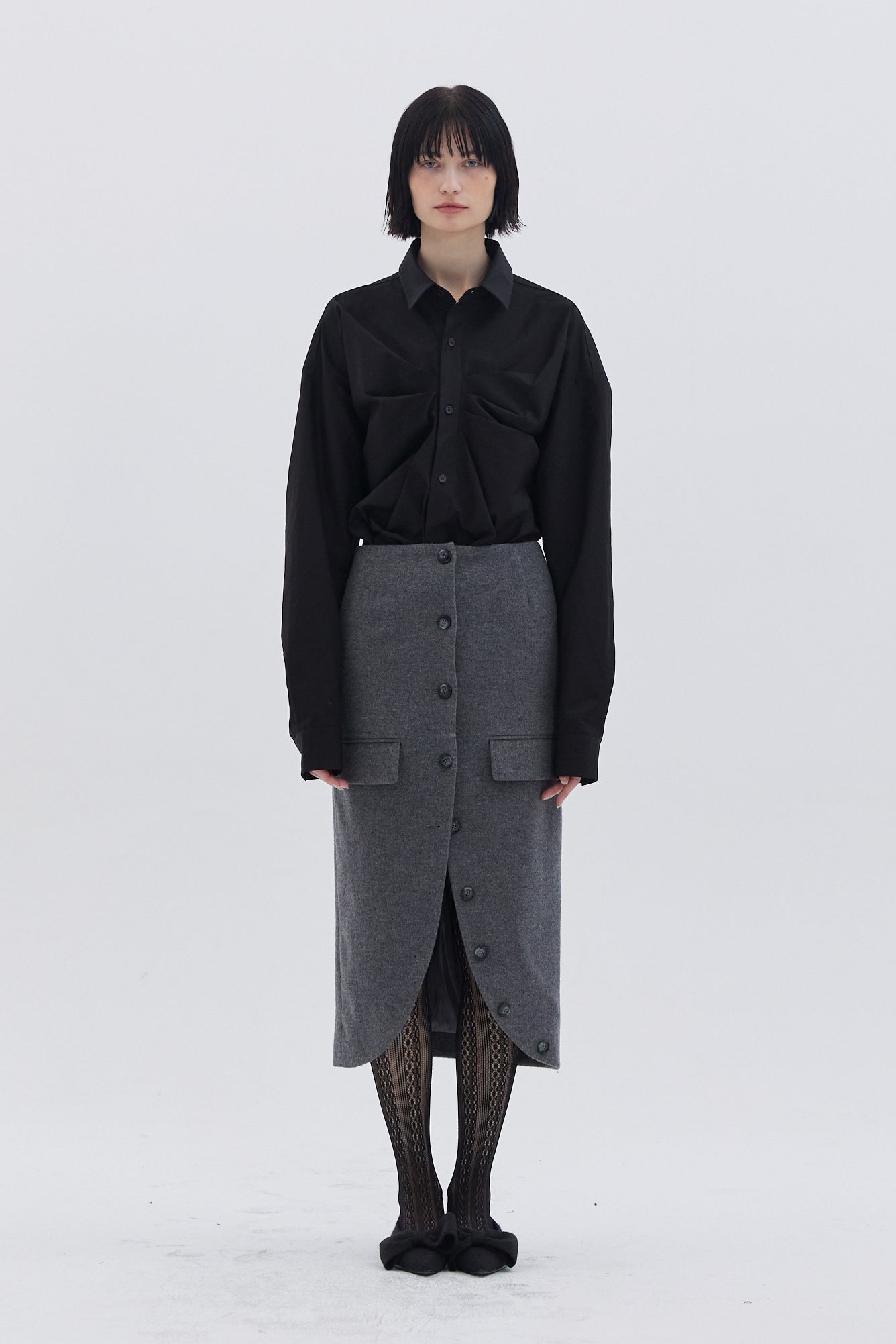 NO LAPEL WOOL SKIRT_GREY