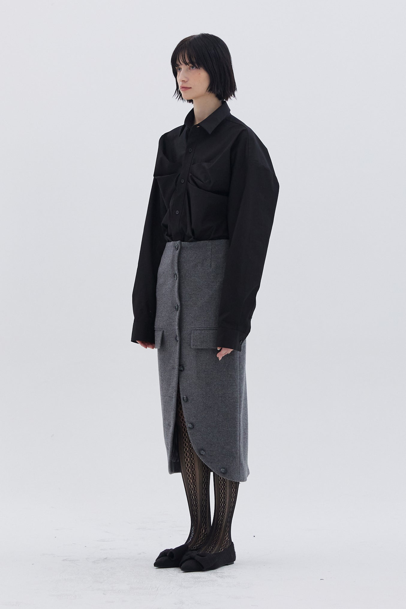 NO LAPEL WOOL SKIRT_GREY