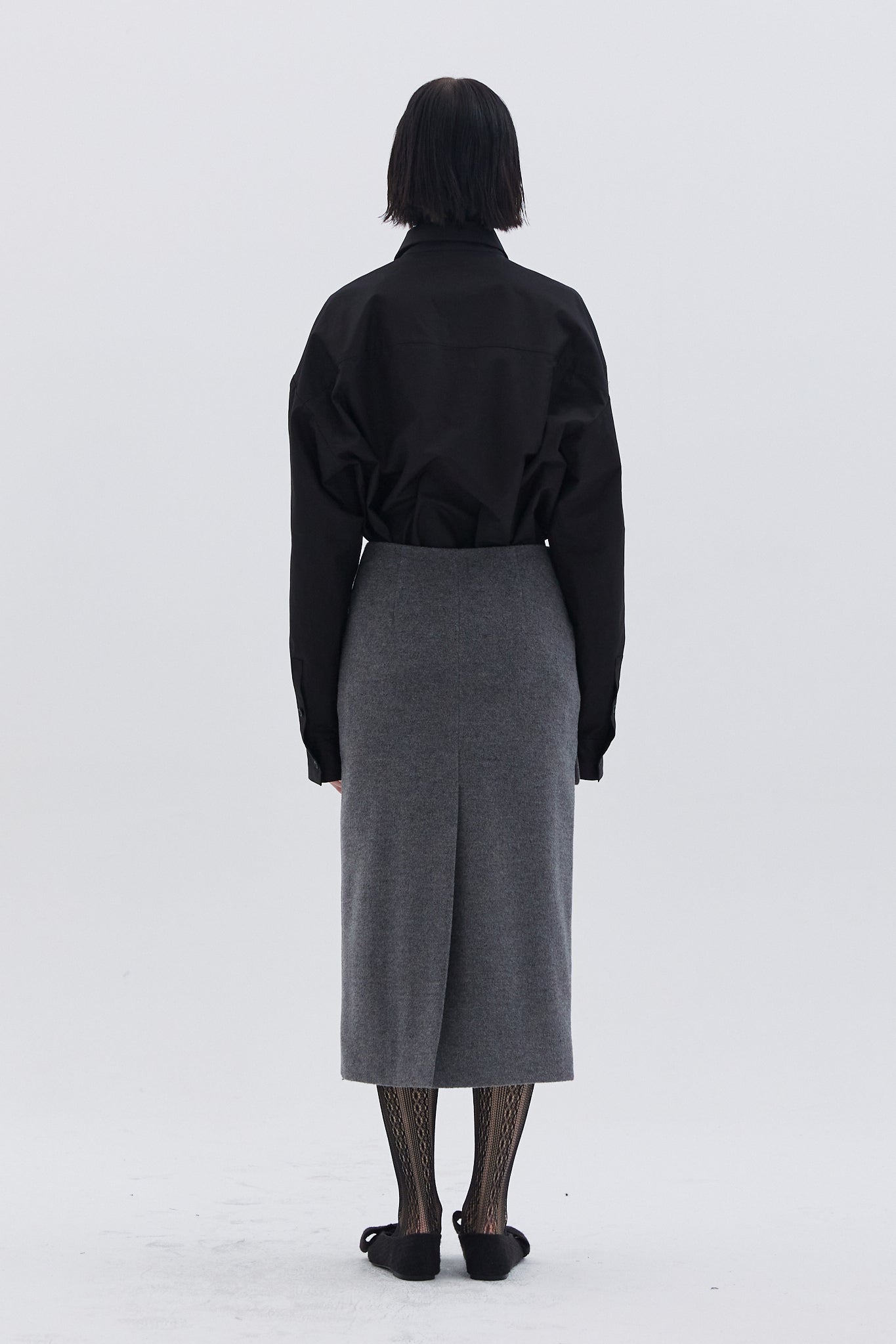 NO LAPEL WOOL SKIRT_GREY