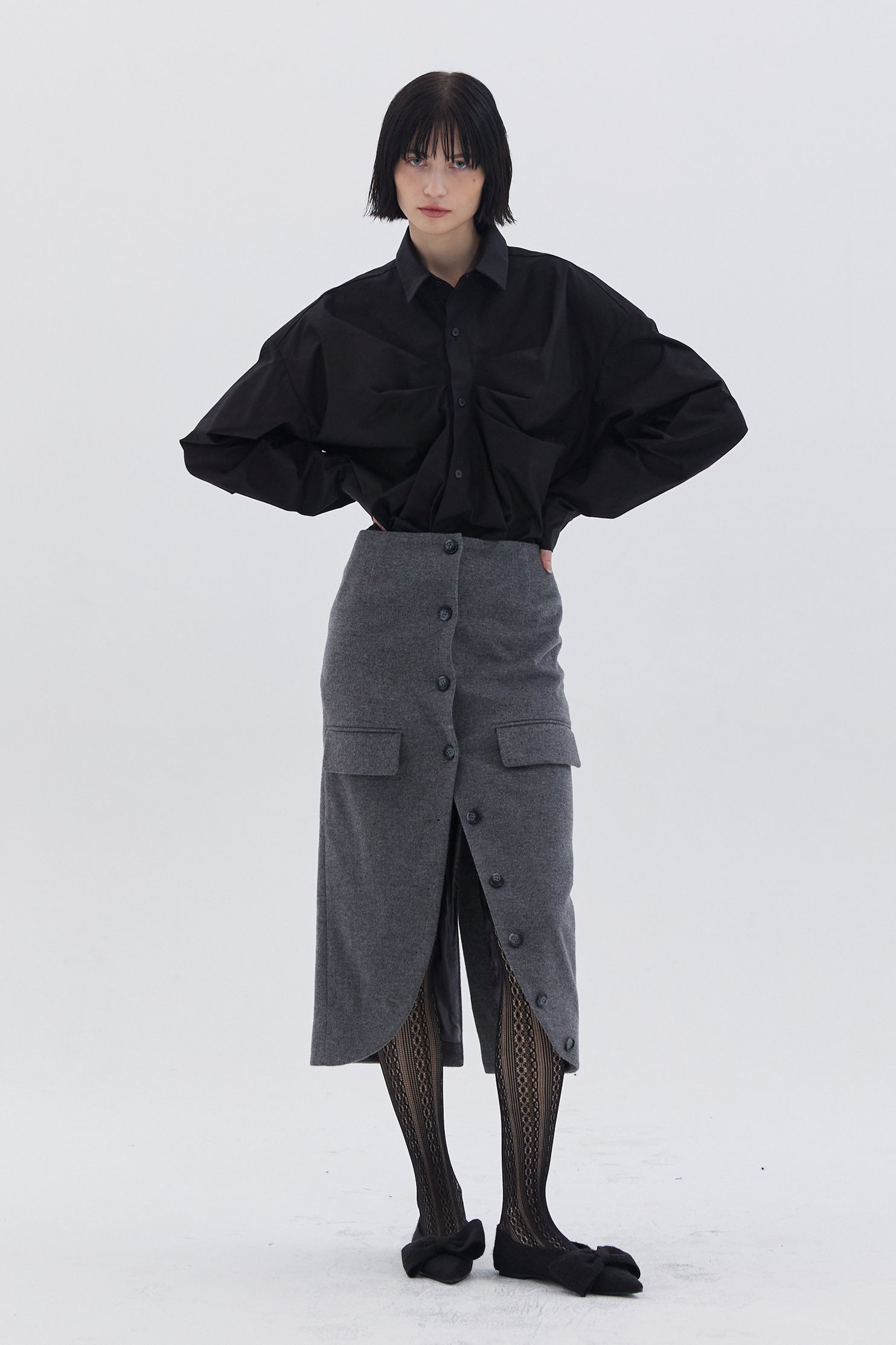 NO LAPEL WOOL SKIRT_GREY