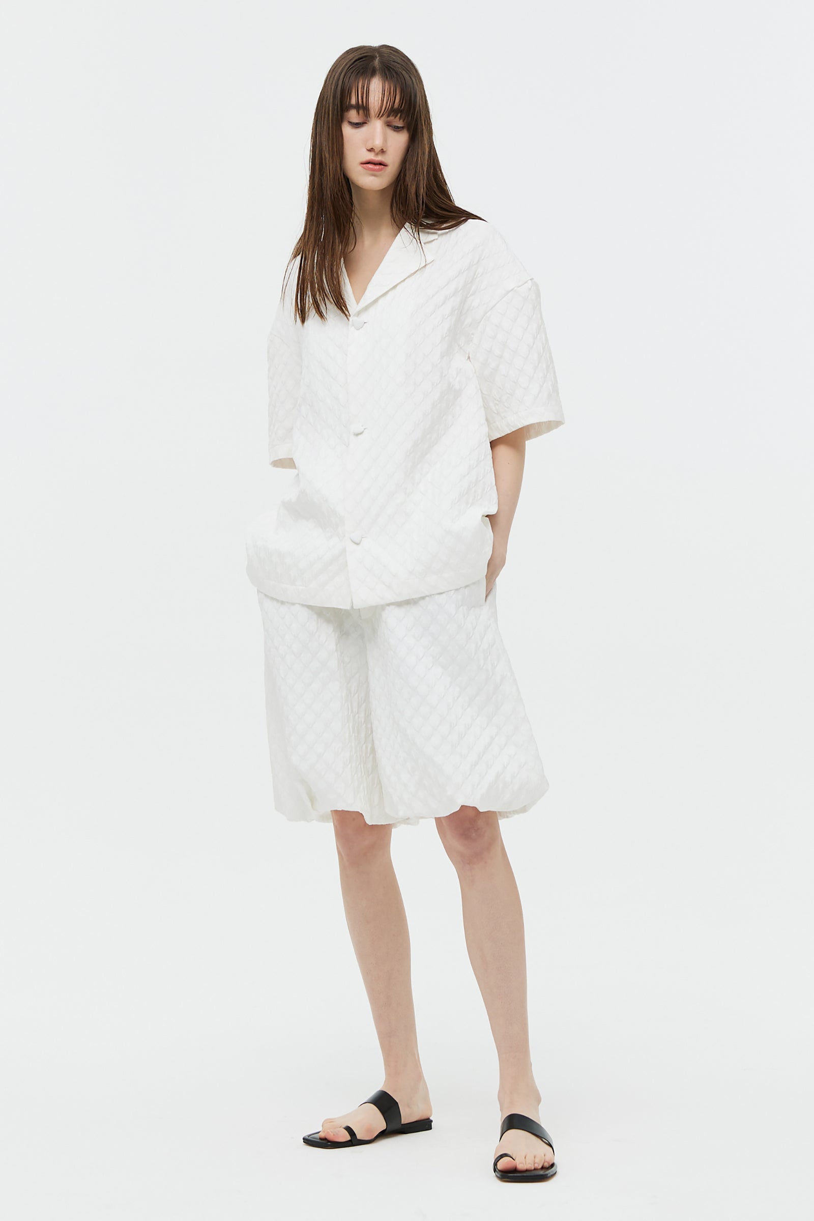 JACQUARD BALLOON HALF PANTS_WHITE