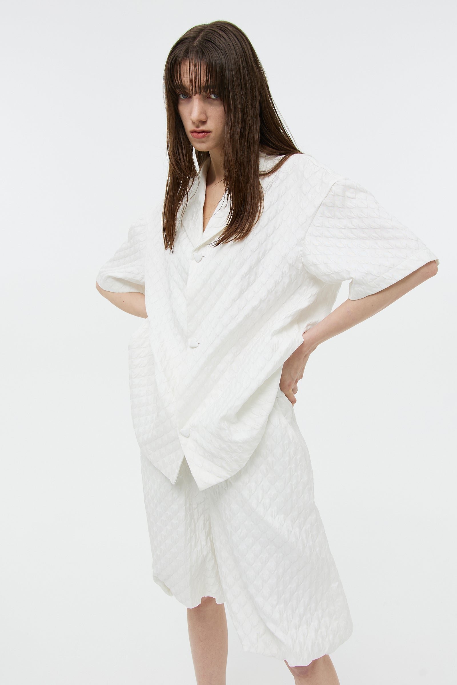 JACQUARD BALLOON HALF PANTS_WHITE