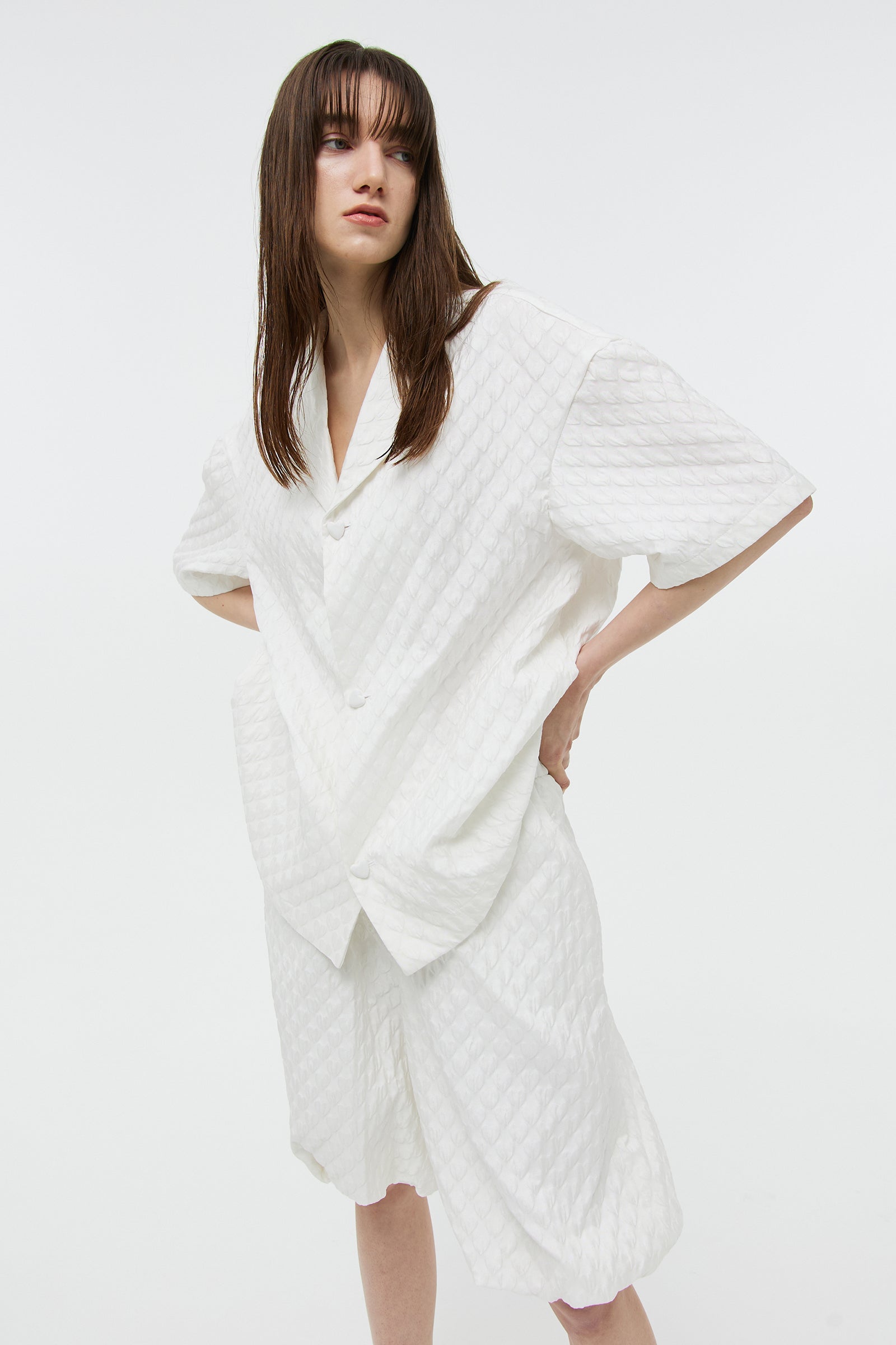 JACQUARD BALLOON HALF PANTS_WHITE