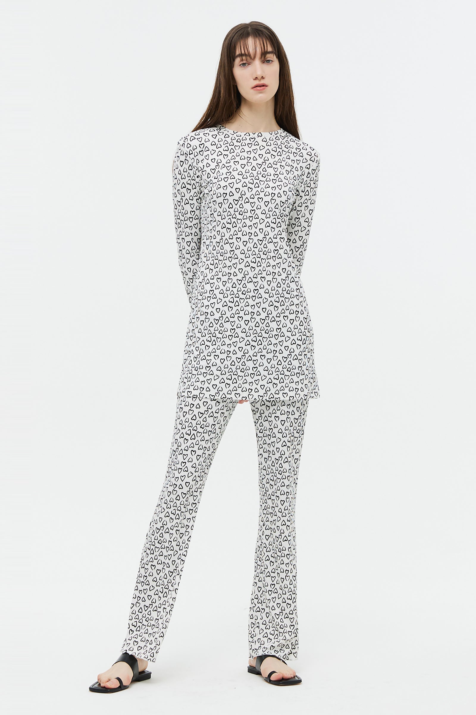 PANTALON EN MAILLE À MOTIFS CŒUR_BLANC
