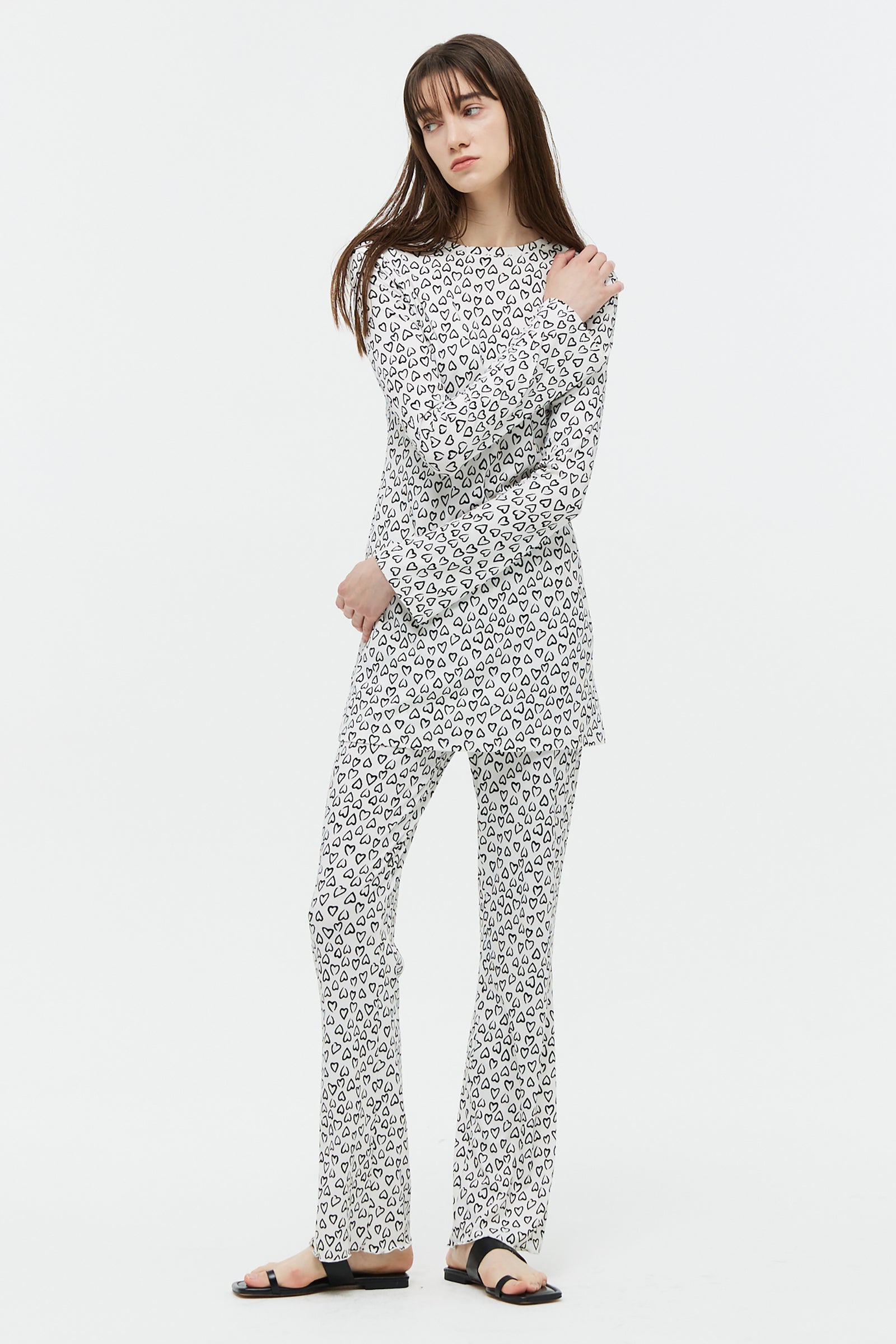 PANTALON EN MAILLE À MOTIFS CŒUR_BLANC
