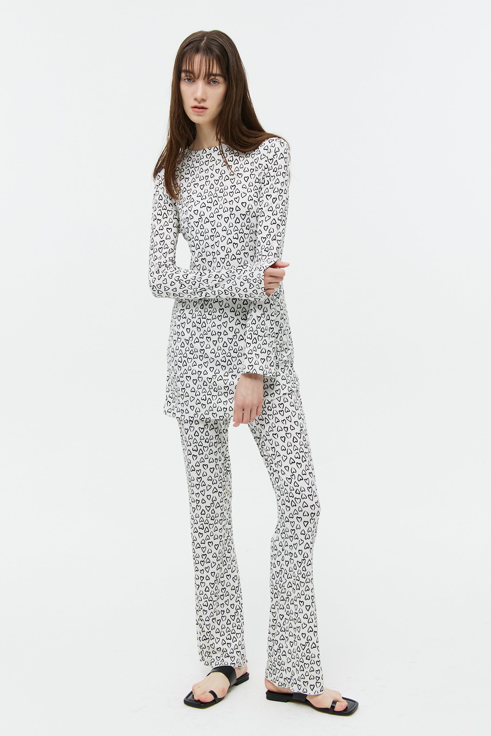 PANTALON EN MAILLE À MOTIFS CŒUR_BLANC