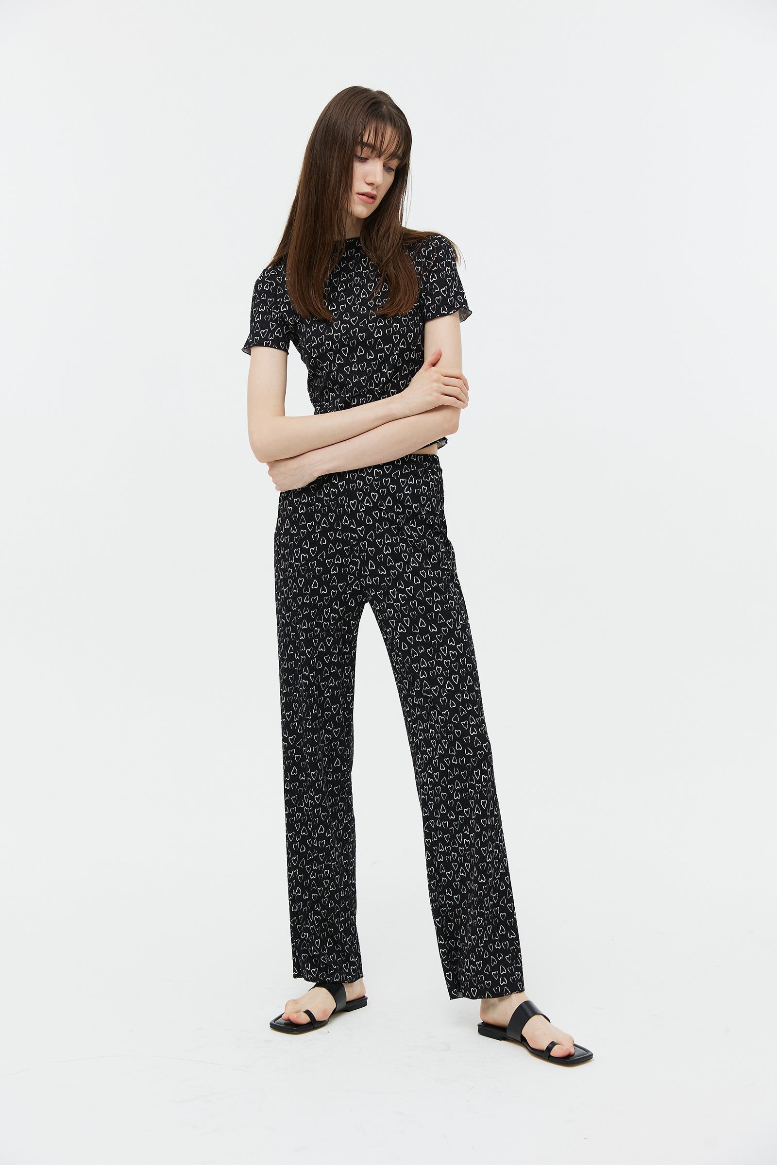 PANTALON EN MAILLE À MOTIFS CŒUR_NOIR