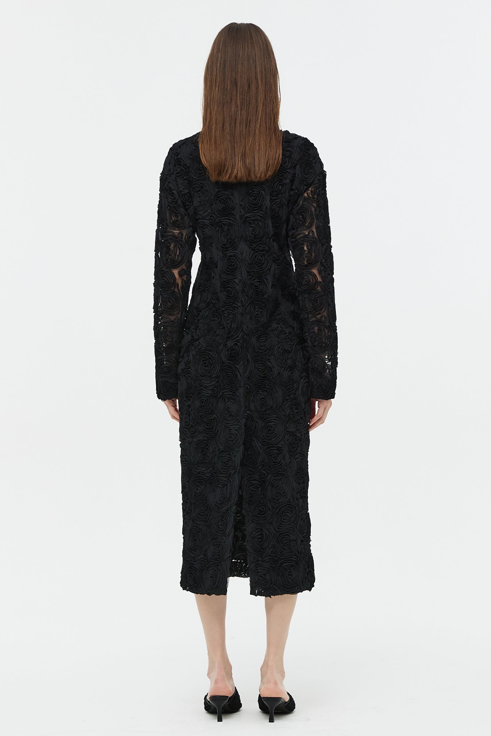 ROSE CORSAGE LONG DRESS_BLACK