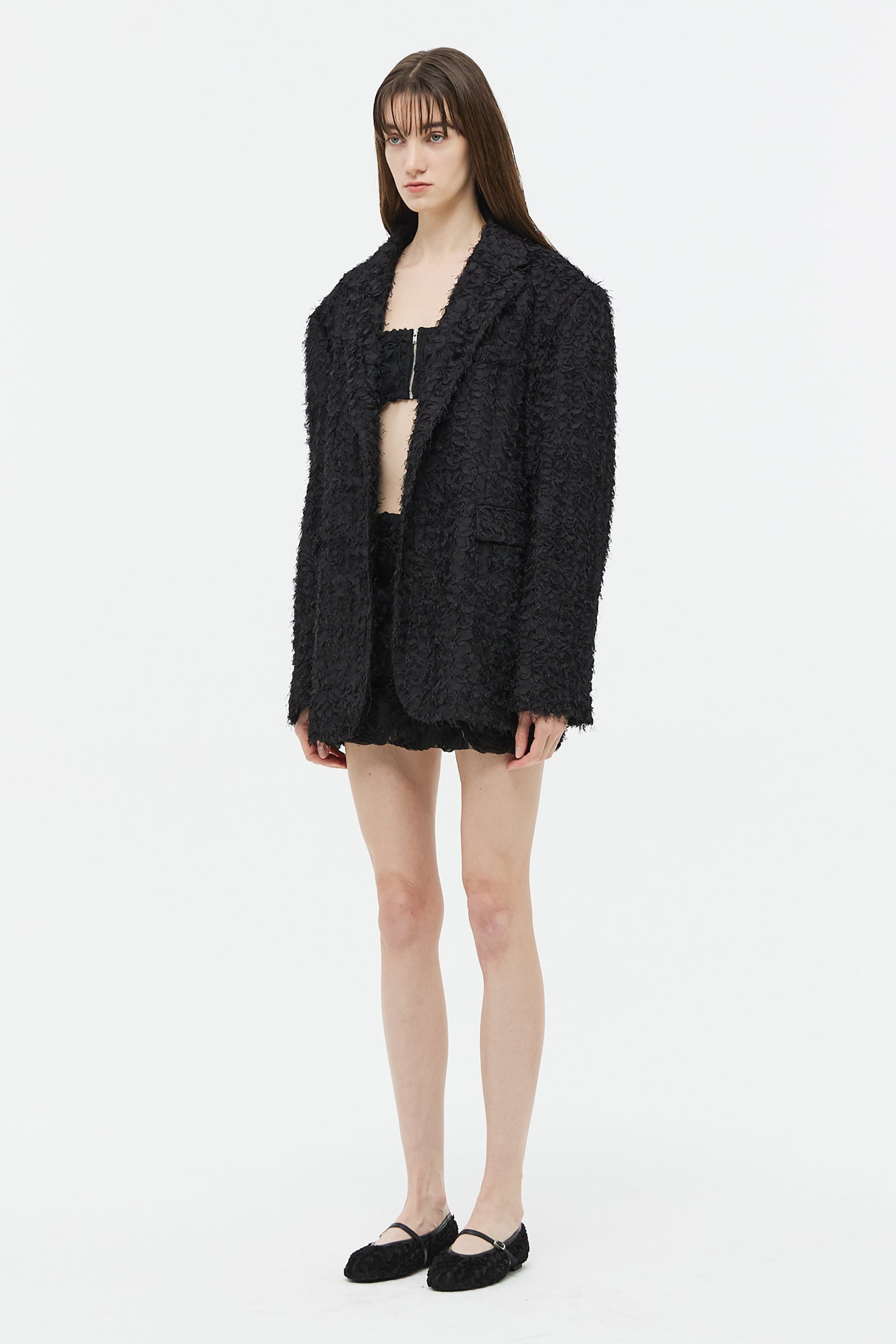 FLUFFY FABRIC BLAZER_BLACK