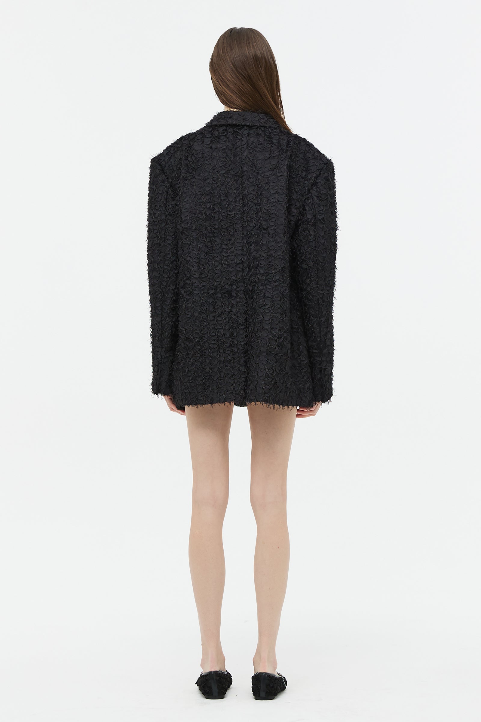 FLUFFY FABRIC BLAZER_BLACK