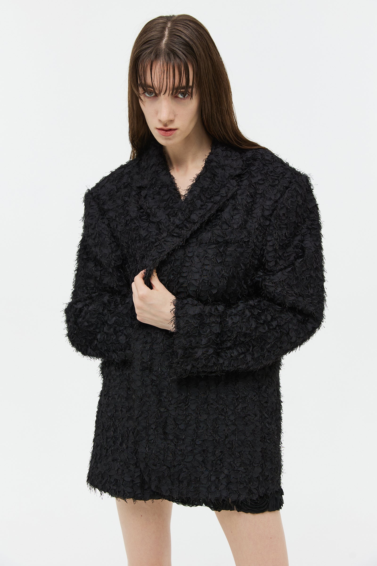 FLUFFY FABRIC BLAZER_BLACK