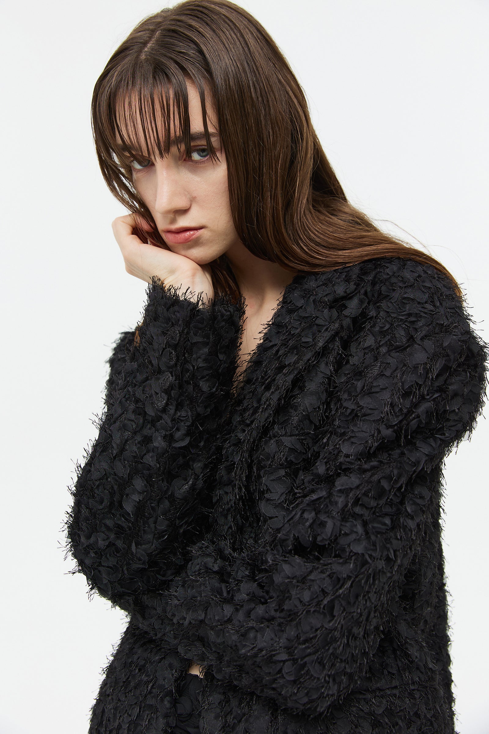 FLUFFY FABRIC BLAZER_BLACK