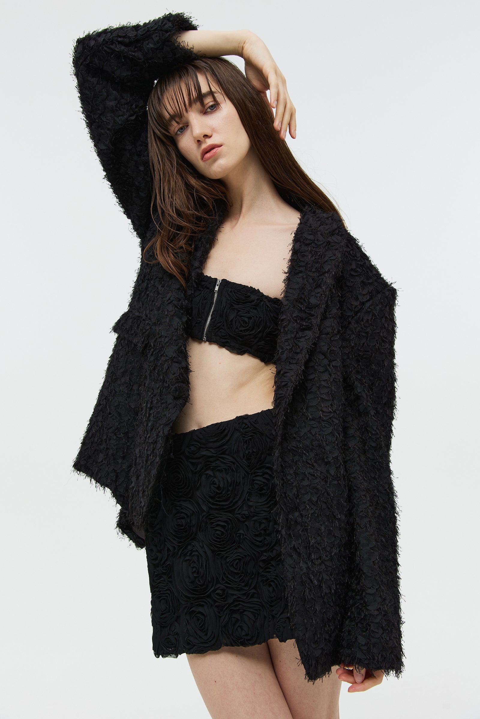 FLUFFY FABRIC BLAZER_BLACK