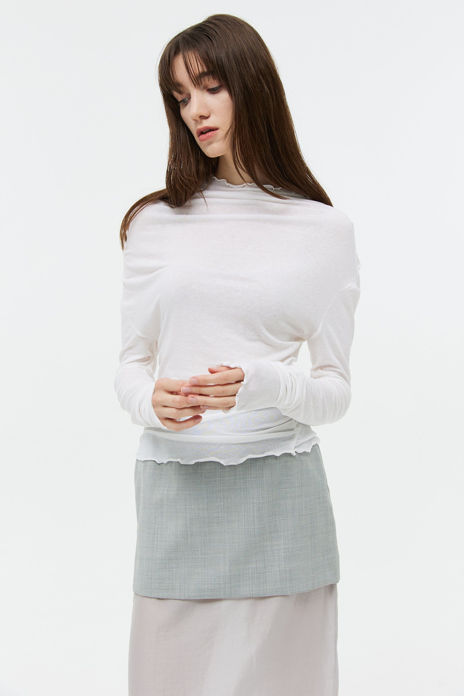 SHEER LINEN DRAPING TOP_IVORY