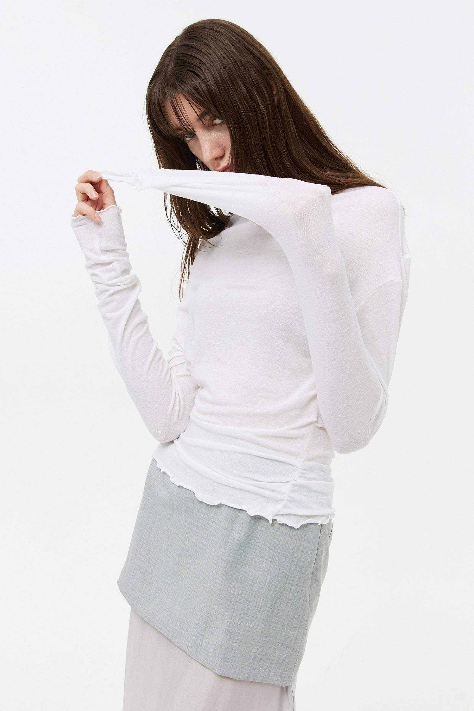 SHEER LINEN DRAPING TOP_IVORY