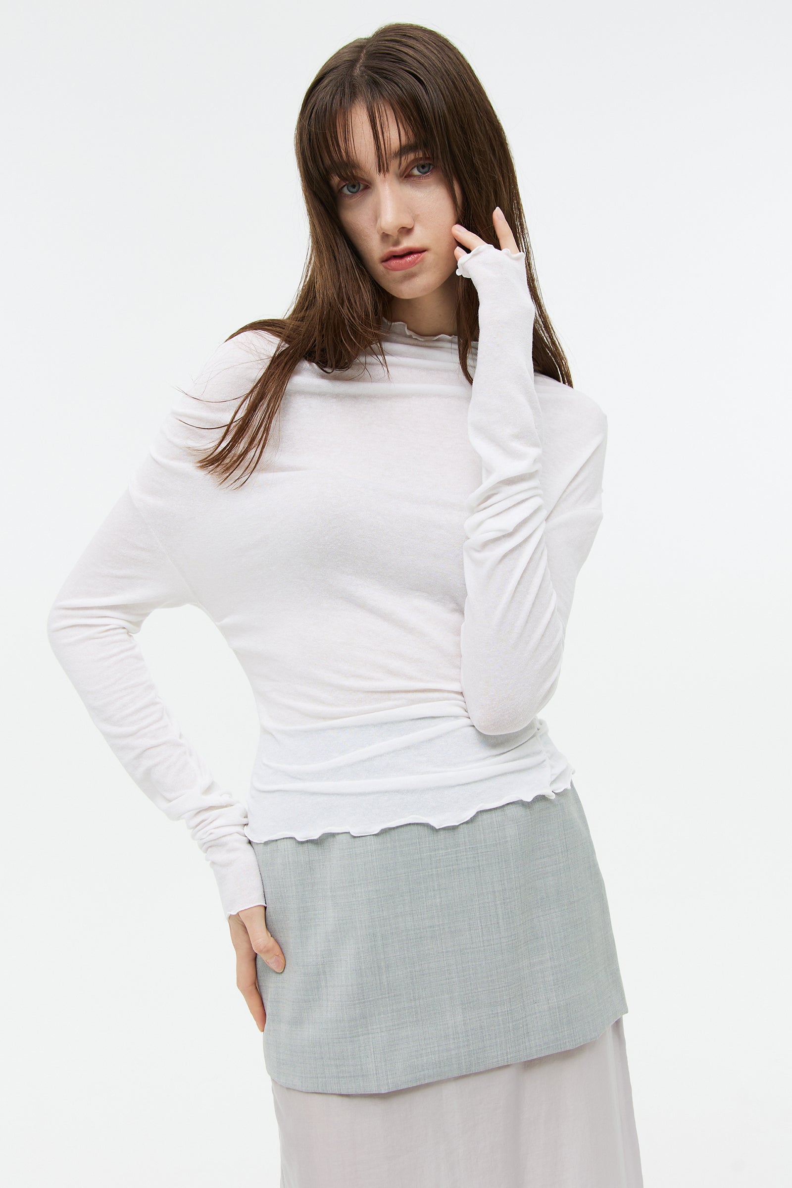 SHEER LINEN DRAPING TOP_IVORY