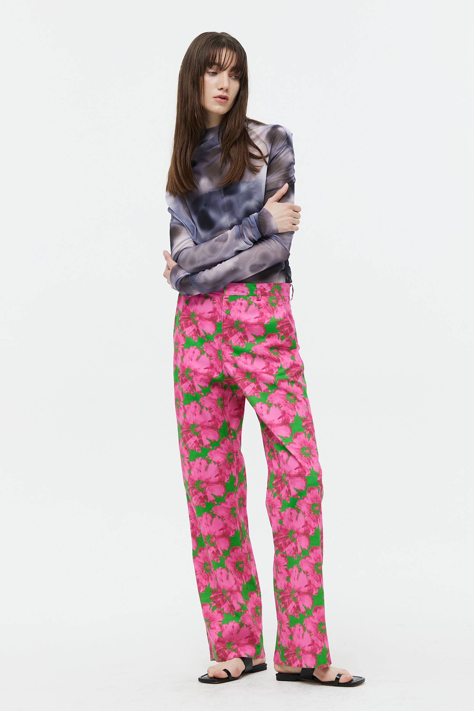 PANTALON CHINO FLEURI EN COTON_ROSE